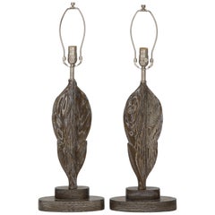 1940s French Moderne Cerused Oak Leaf Lamps