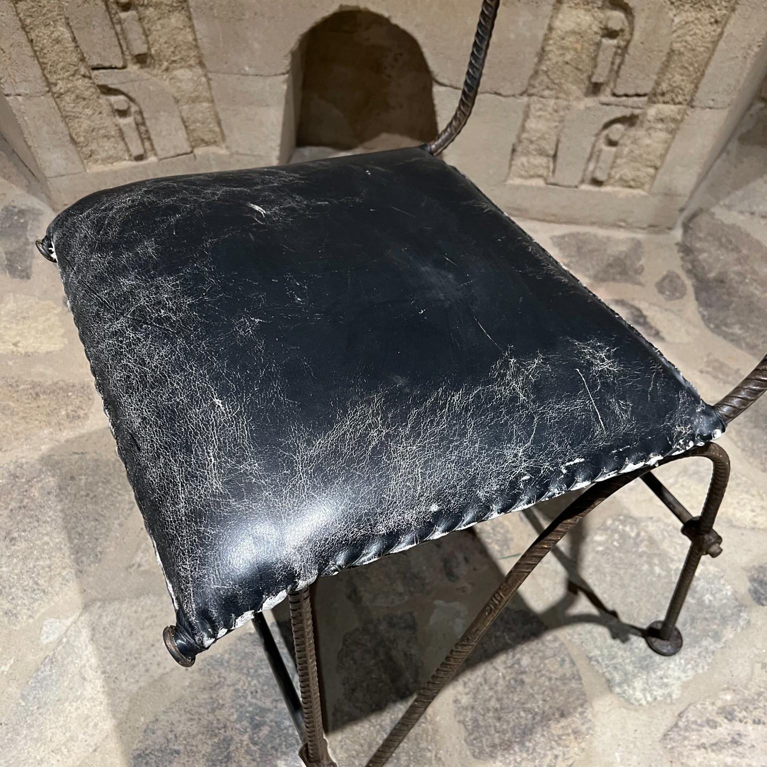 1940s French Modernism 6 Black Leather Dining Chairs Style of Jacques Adnet In Good Condition In Chula Vista, CA