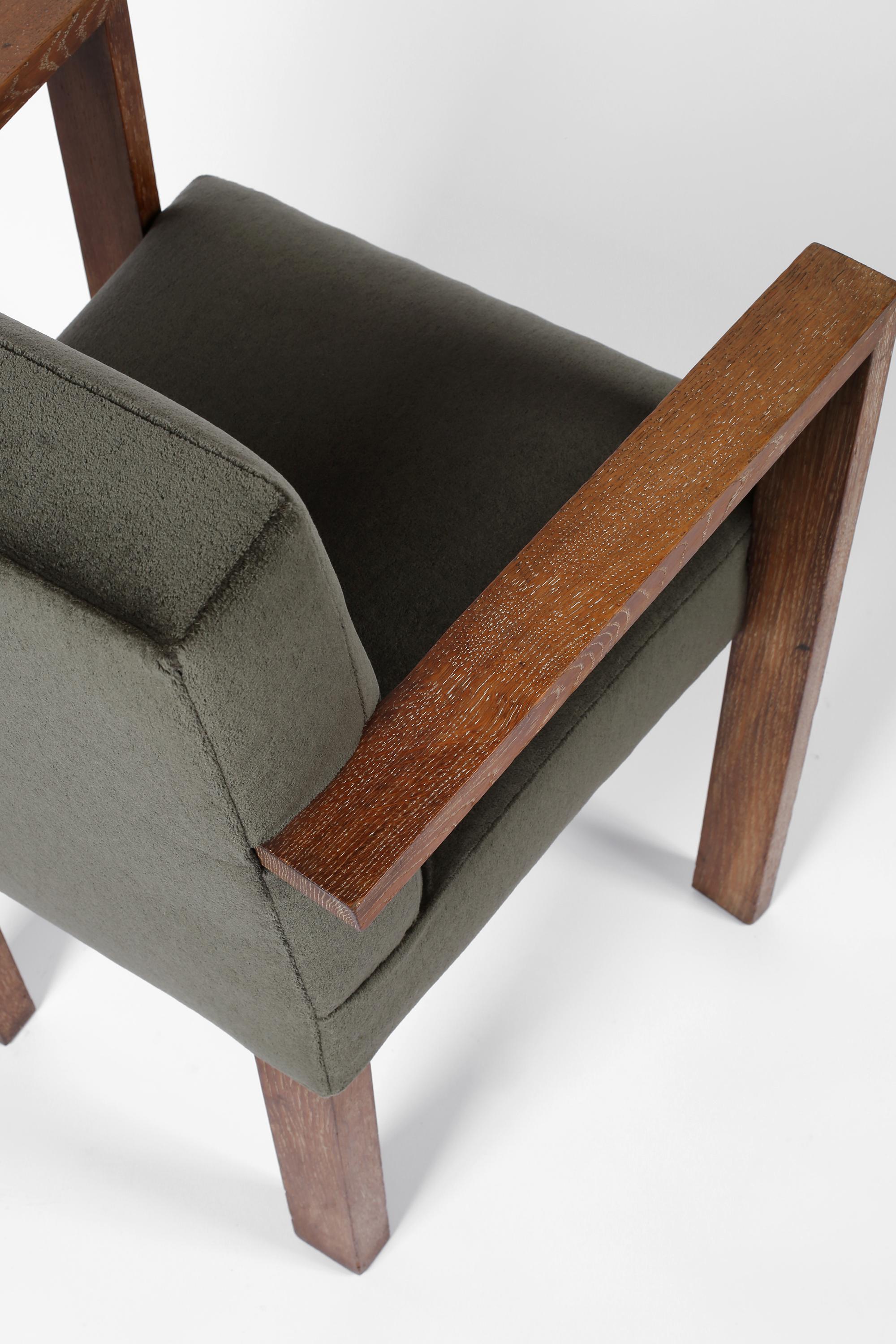 1940s French Modernist Armchair in Limed Oak and Mohair 6