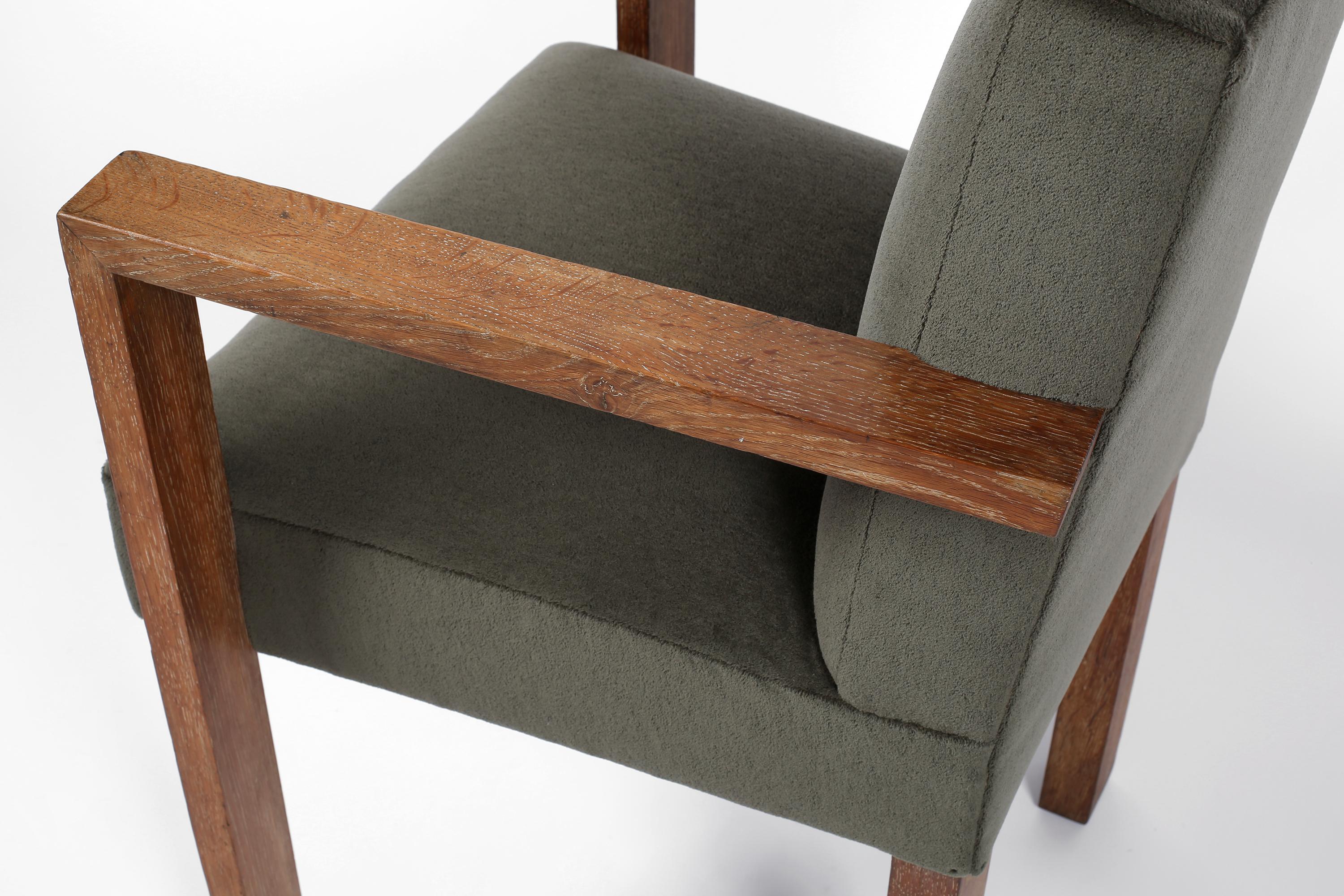 1940s French Modernist Armchair in Limed Oak and Mohair For Sale 8
