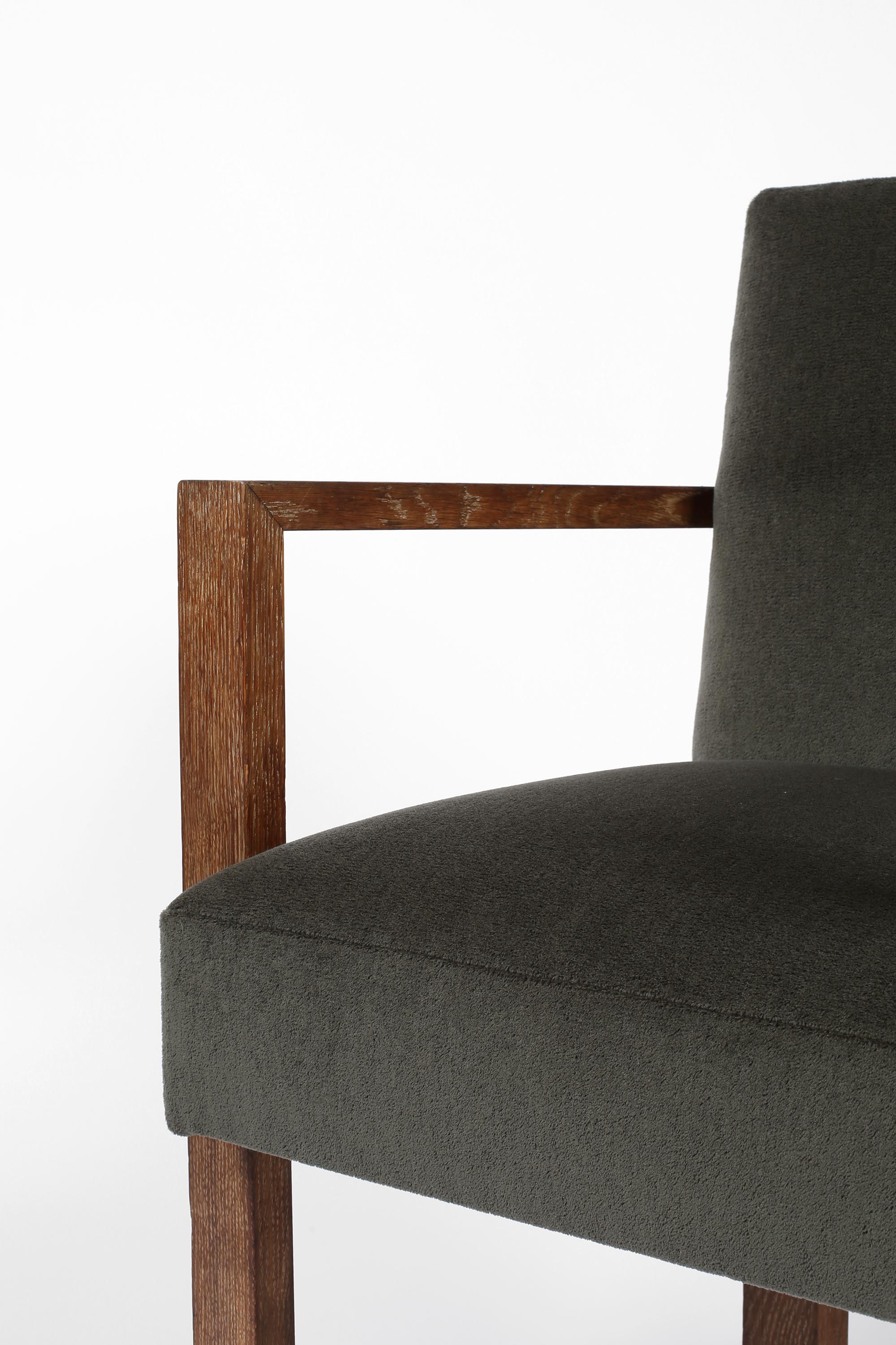 1940s French Modernist Armchair in Limed Oak and Mohair For Sale 9