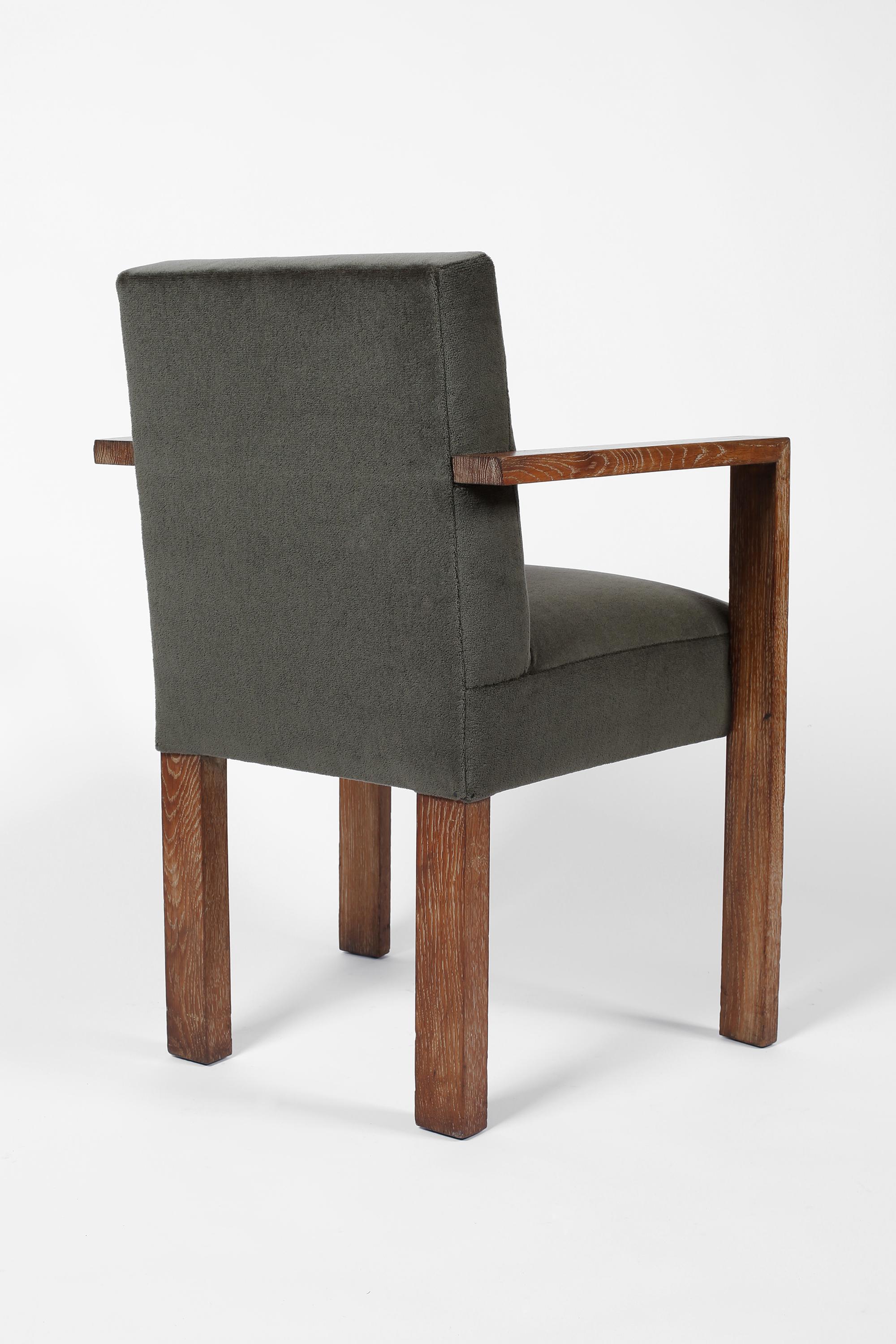 1940s French Modernist Armchair in Limed Oak and Mohair In Good Condition For Sale In London, GB