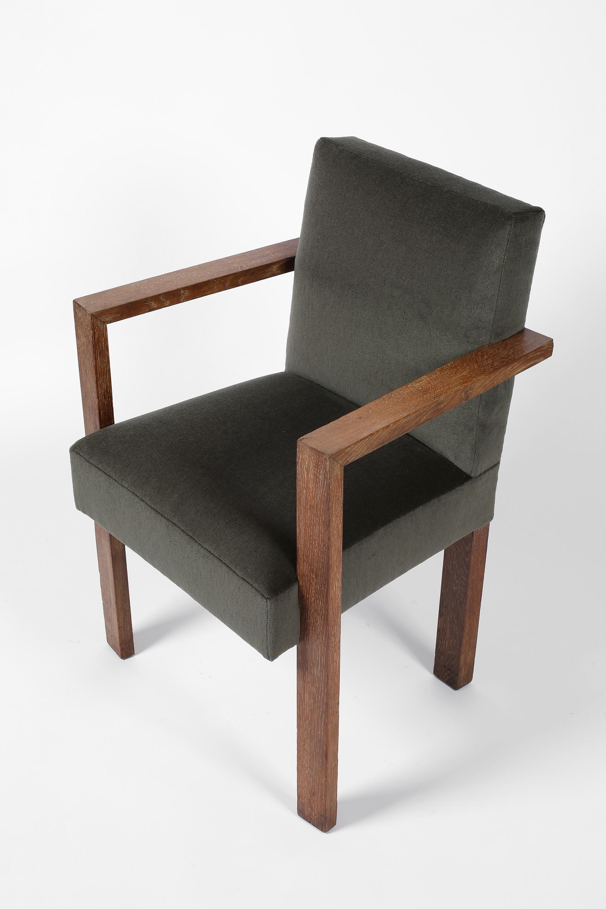 Mid-20th Century 1940s French Modernist Armchair in Limed Oak and Mohair