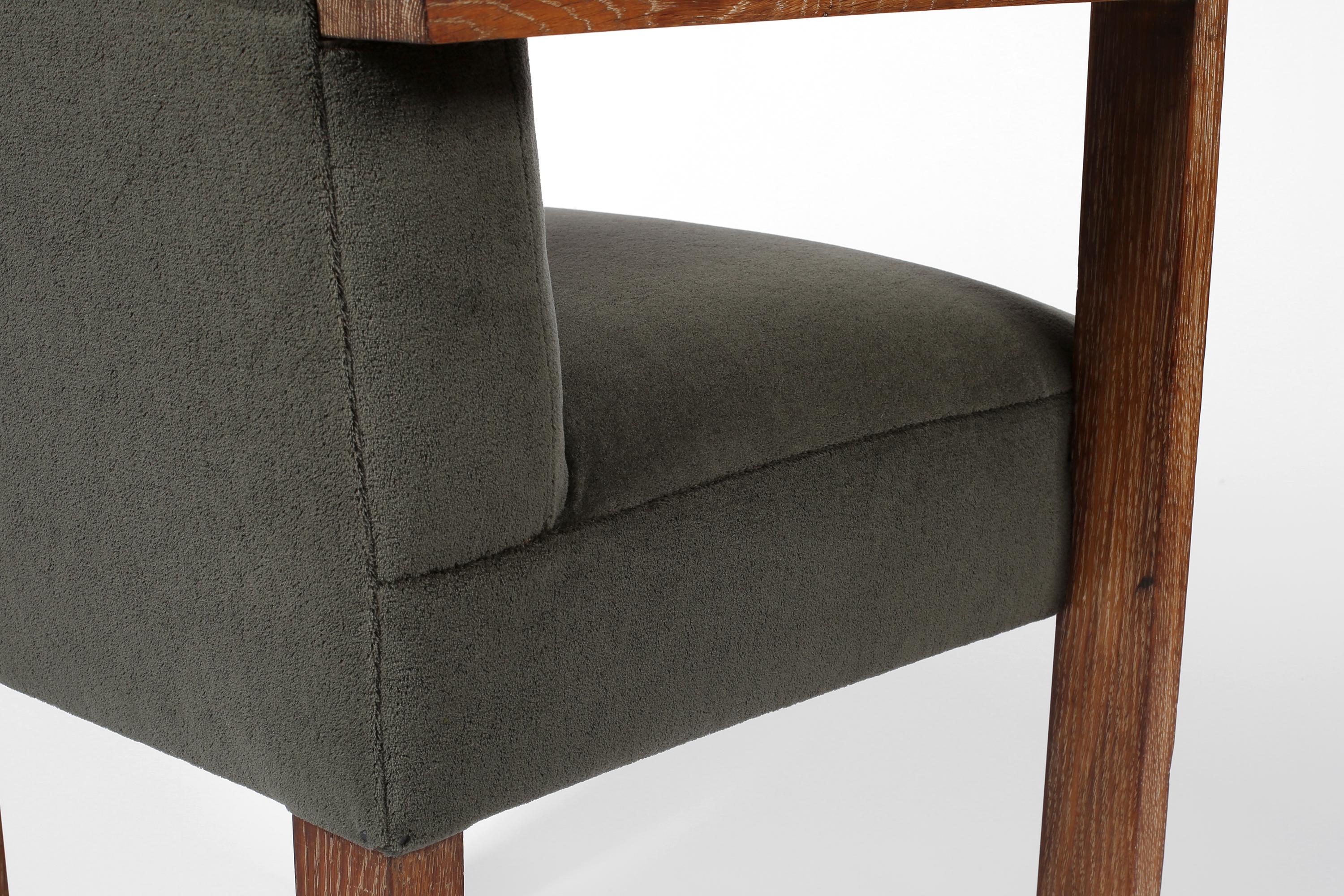 1940s French Modernist Armchair in Limed Oak and Mohair For Sale 4