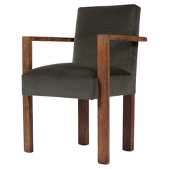 Vintage 1940s French Modernist Armchair in Limed Oak and Mohair