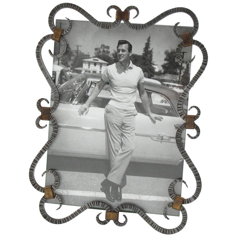1940s French Modernist Black Wrought Iron Picture Photo Frame with