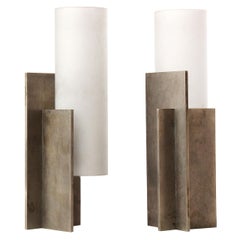 1940s French Modernist Steel and Glass Table Lamps by Boris Lacroix