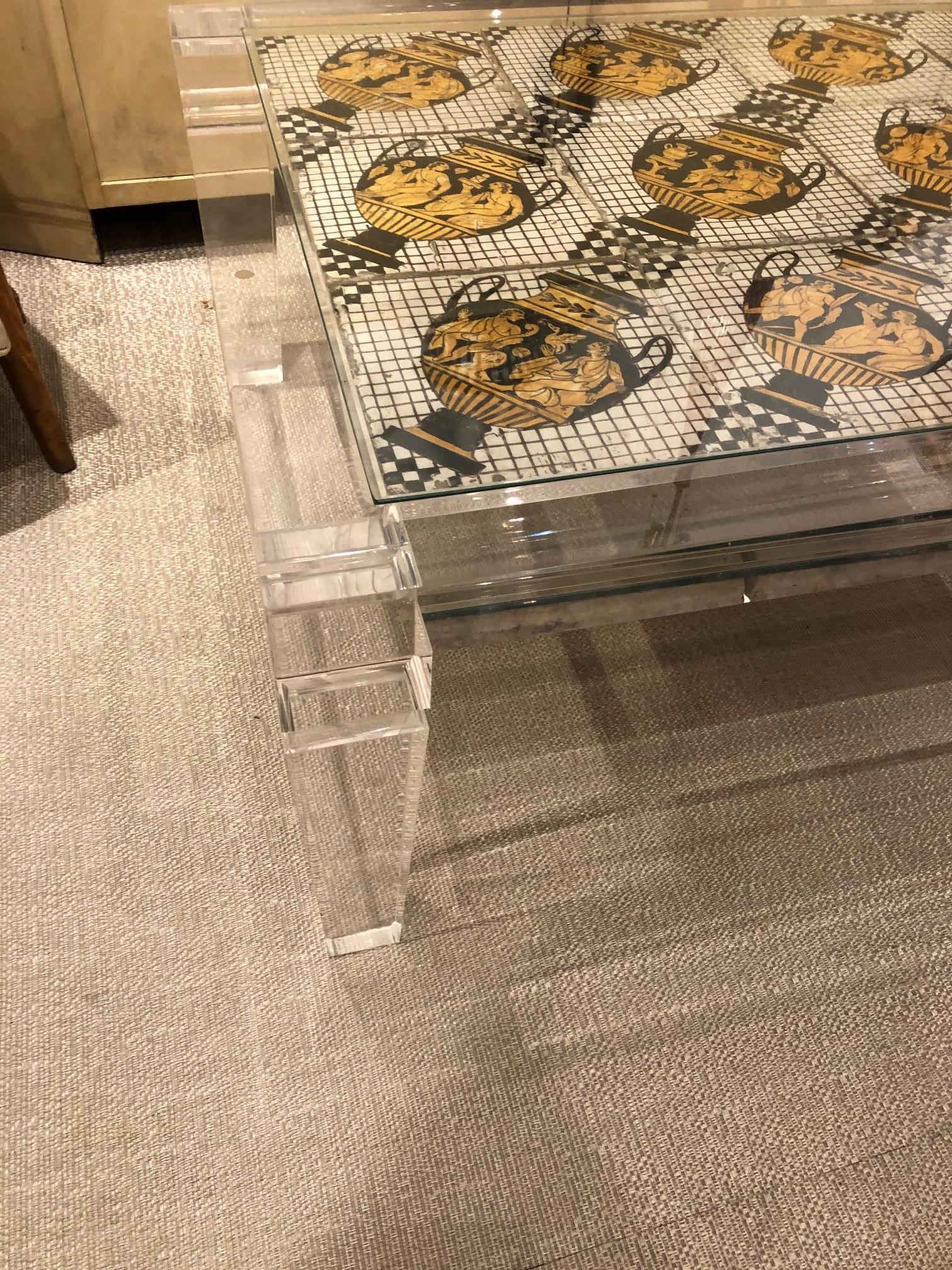 Maison Jansen French Mid-Century Lucite and Tile Coffee Table For Sale 2