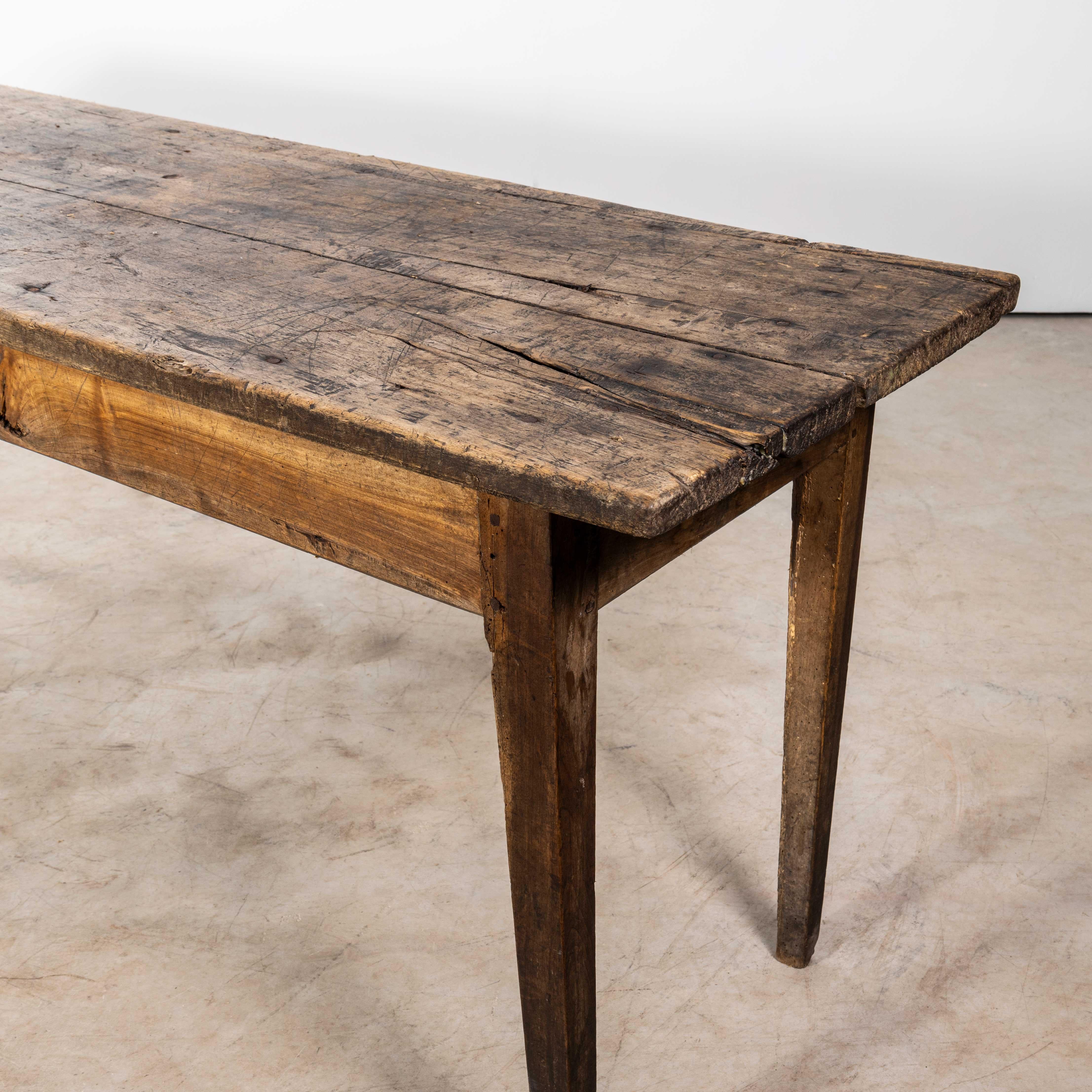 Fruitwood 1940's French Narrow Farmhouse Table - Two Plank Top