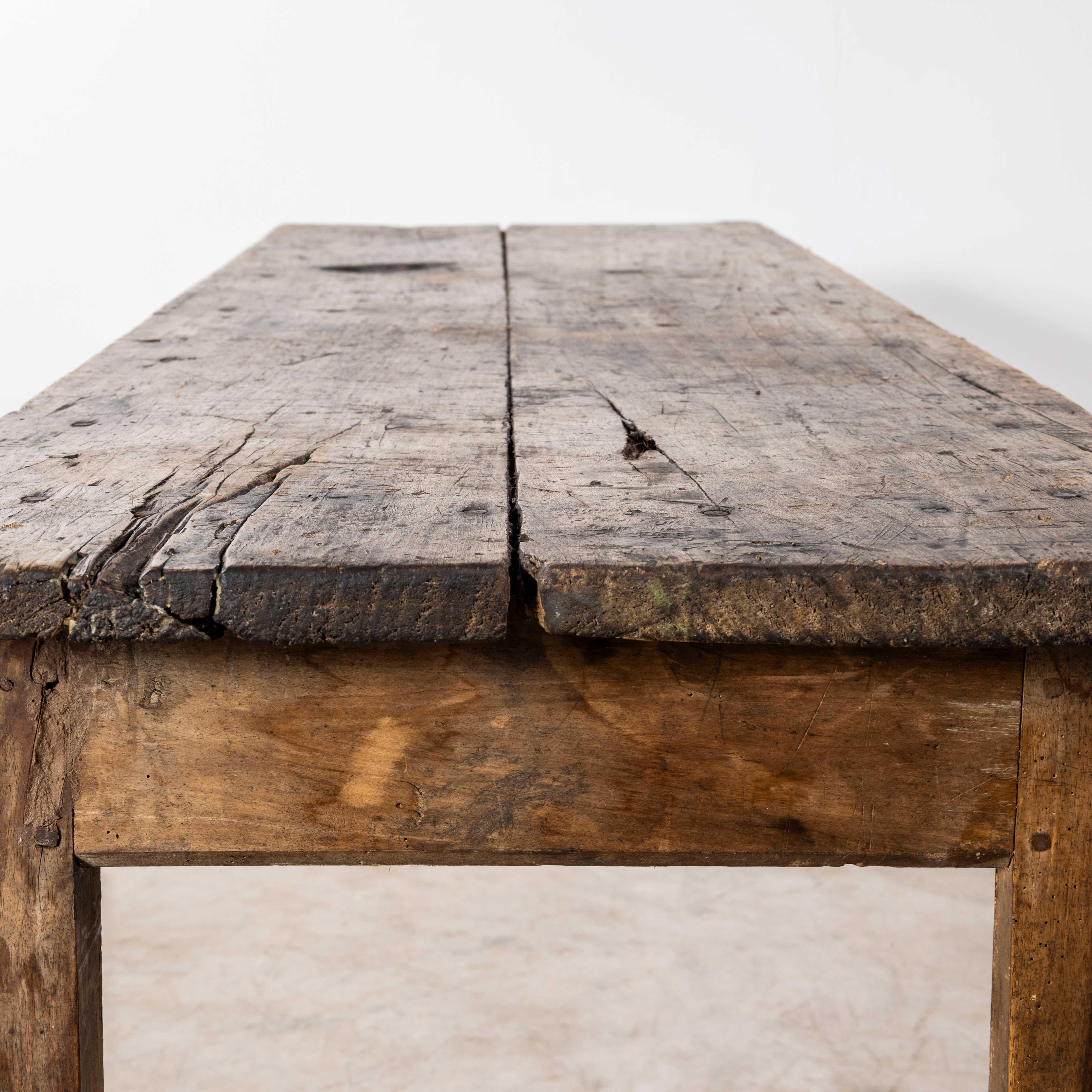 1940's French Narrow Farmhouse Table - Two Plank Top For Sale 1