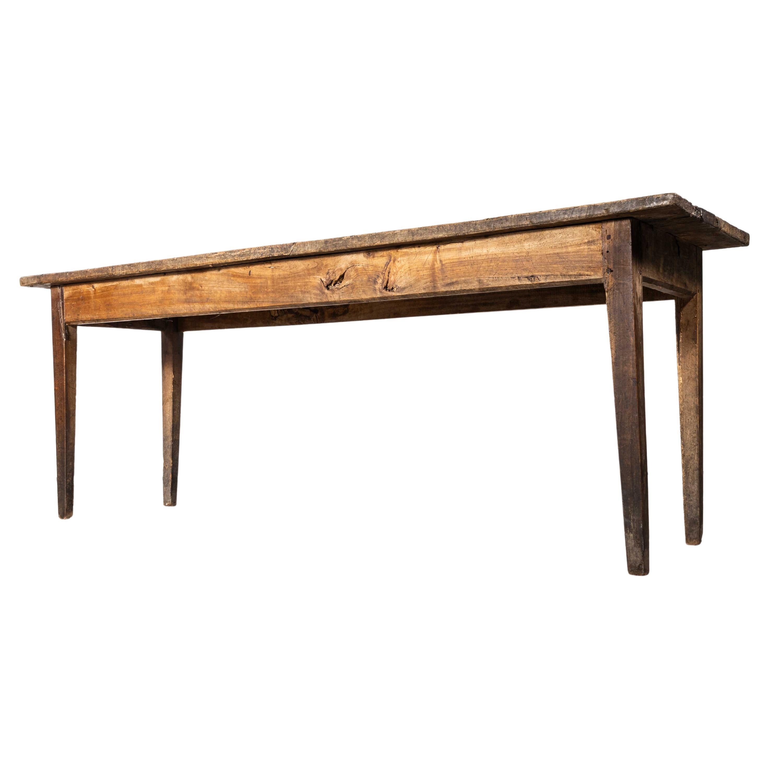 1940's French Narrow Farmhouse Table - Two Plank Top For Sale