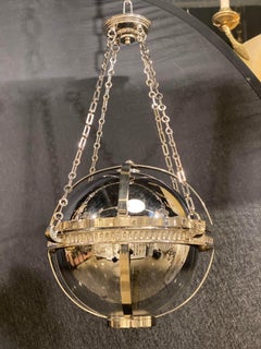 1940s French Nickel Plated Blown Glass Light Fixture