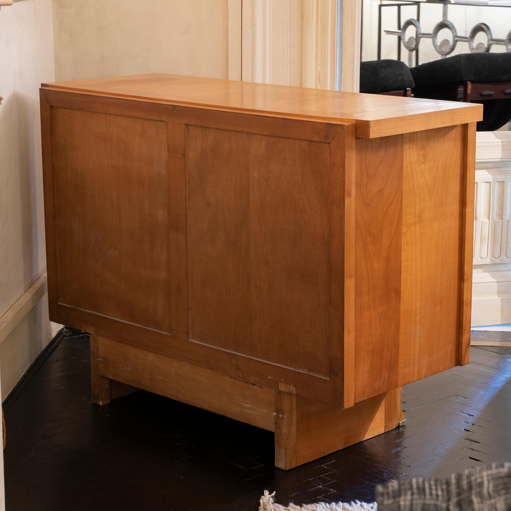 1940s French Oak and Parchment Chest of Drawers, Brass Details 6