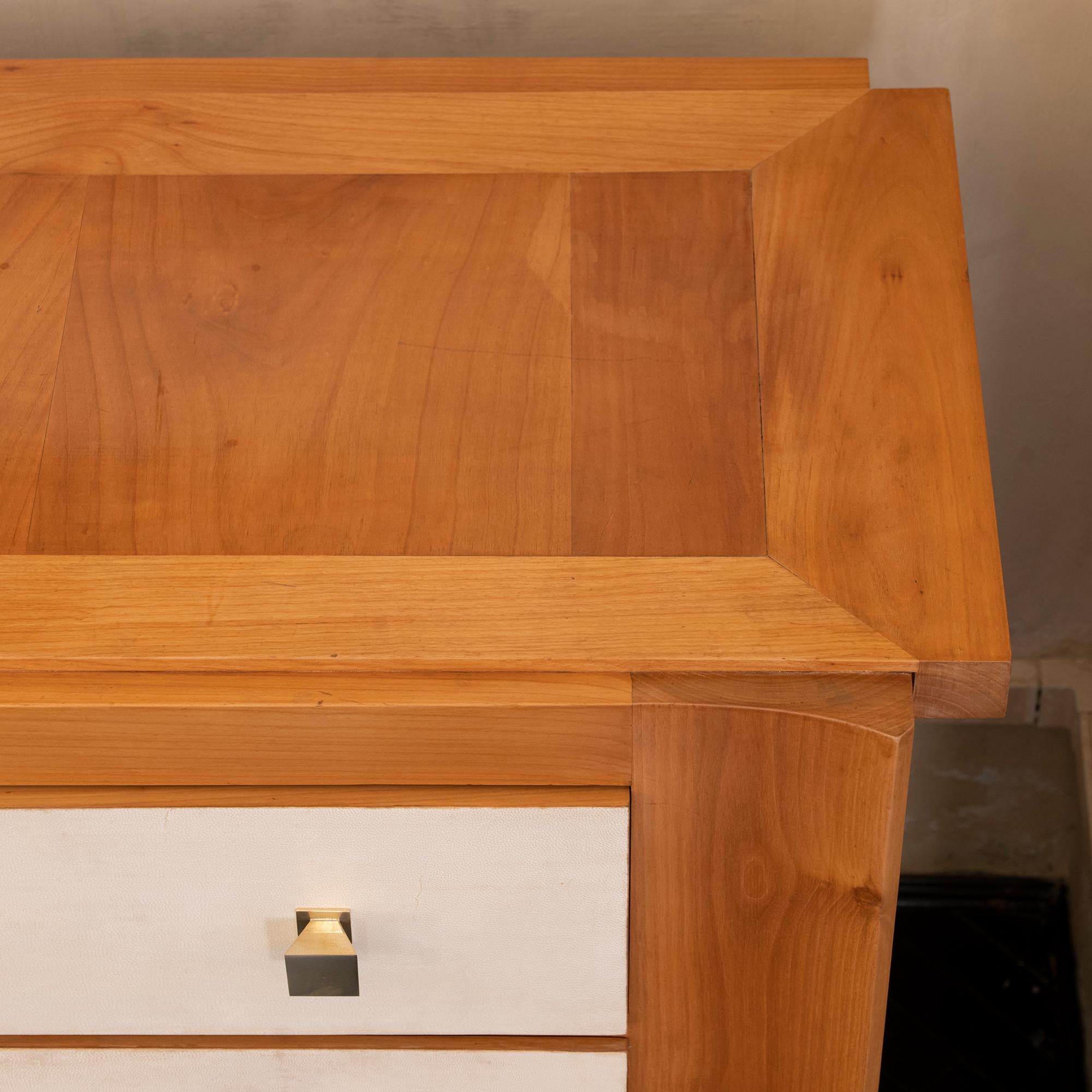 1940s French Oak and Parchment Chest of Drawers, Brass Details 3