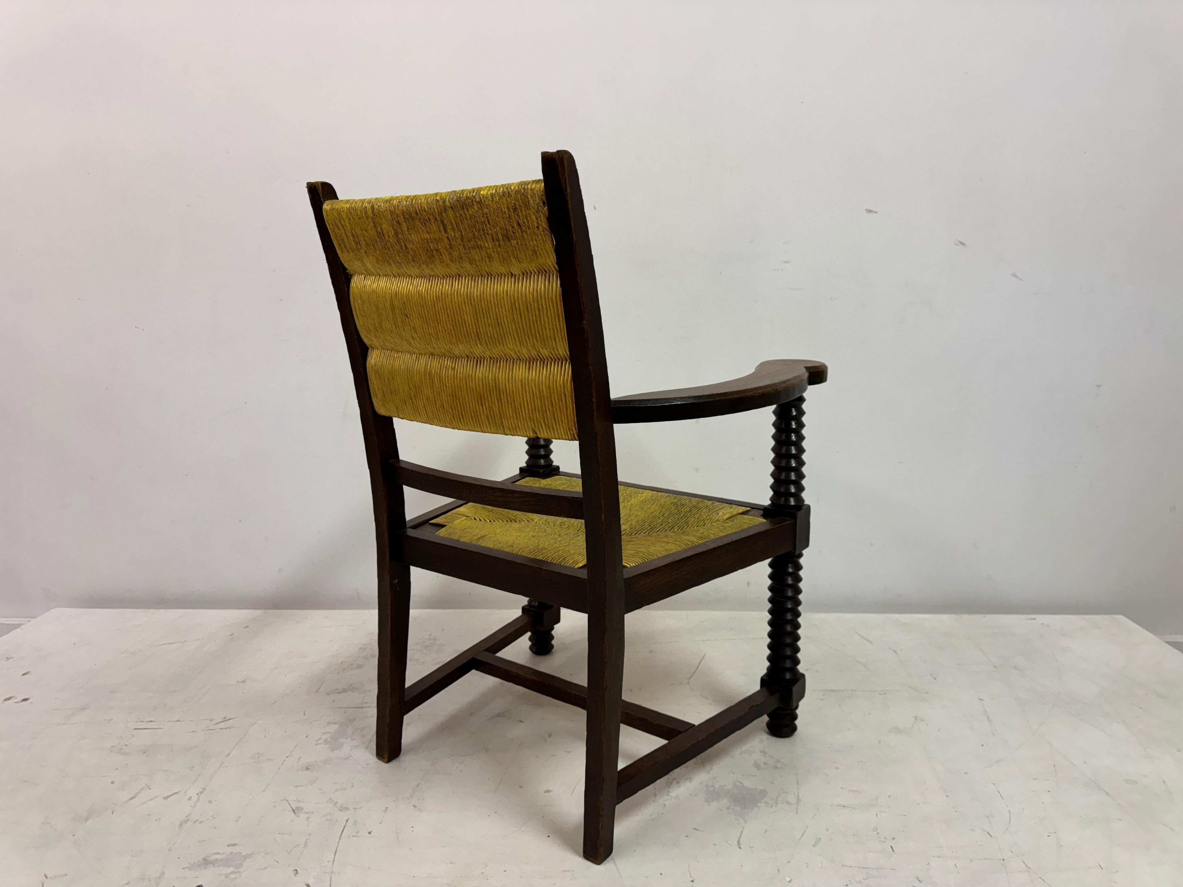 1940s French Oak and Rush Armchair by Charles Dudouyt For Sale 8