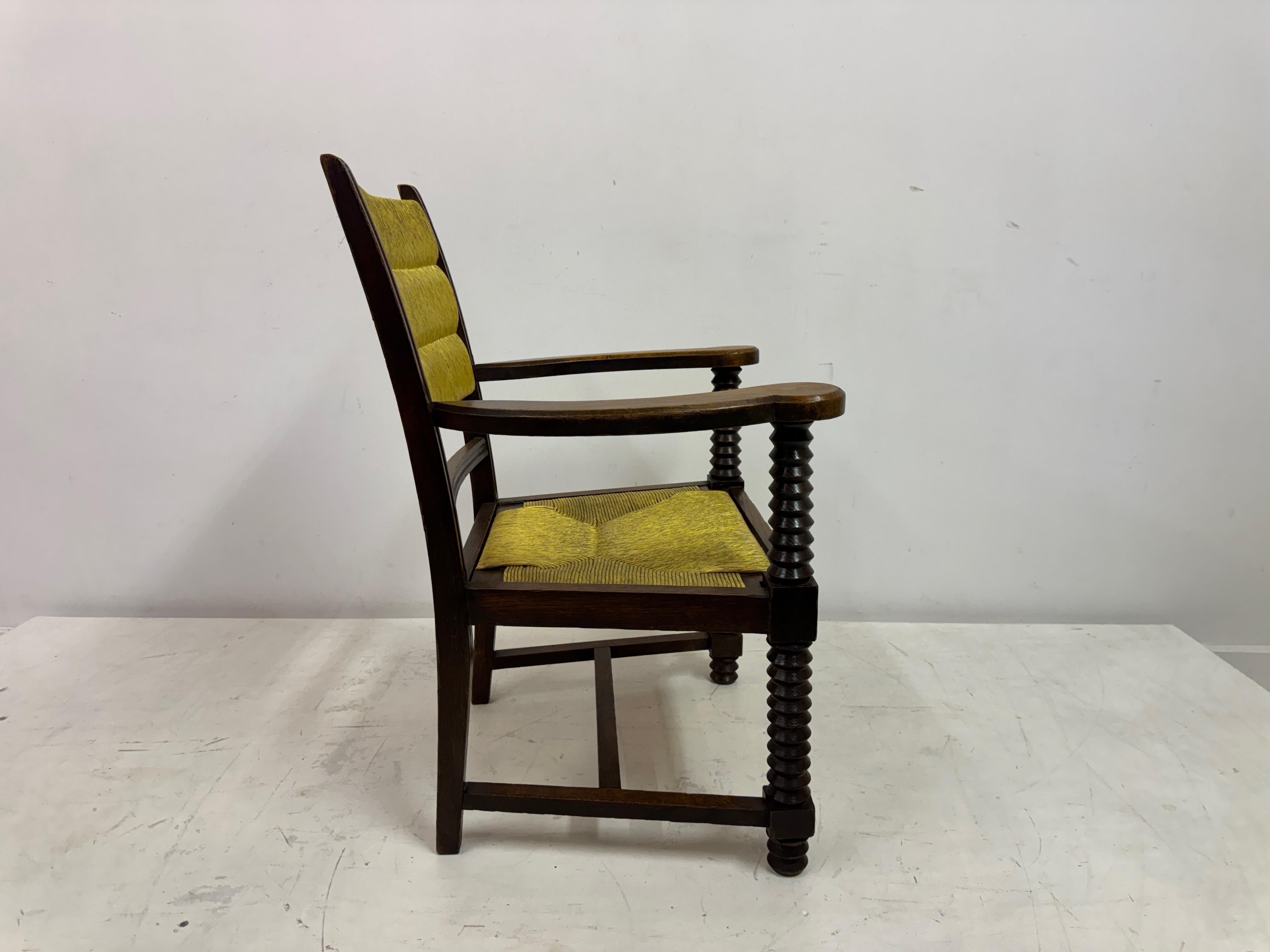 1940s French Oak and Rush Armchair by Charles Dudouyt For Sale 9