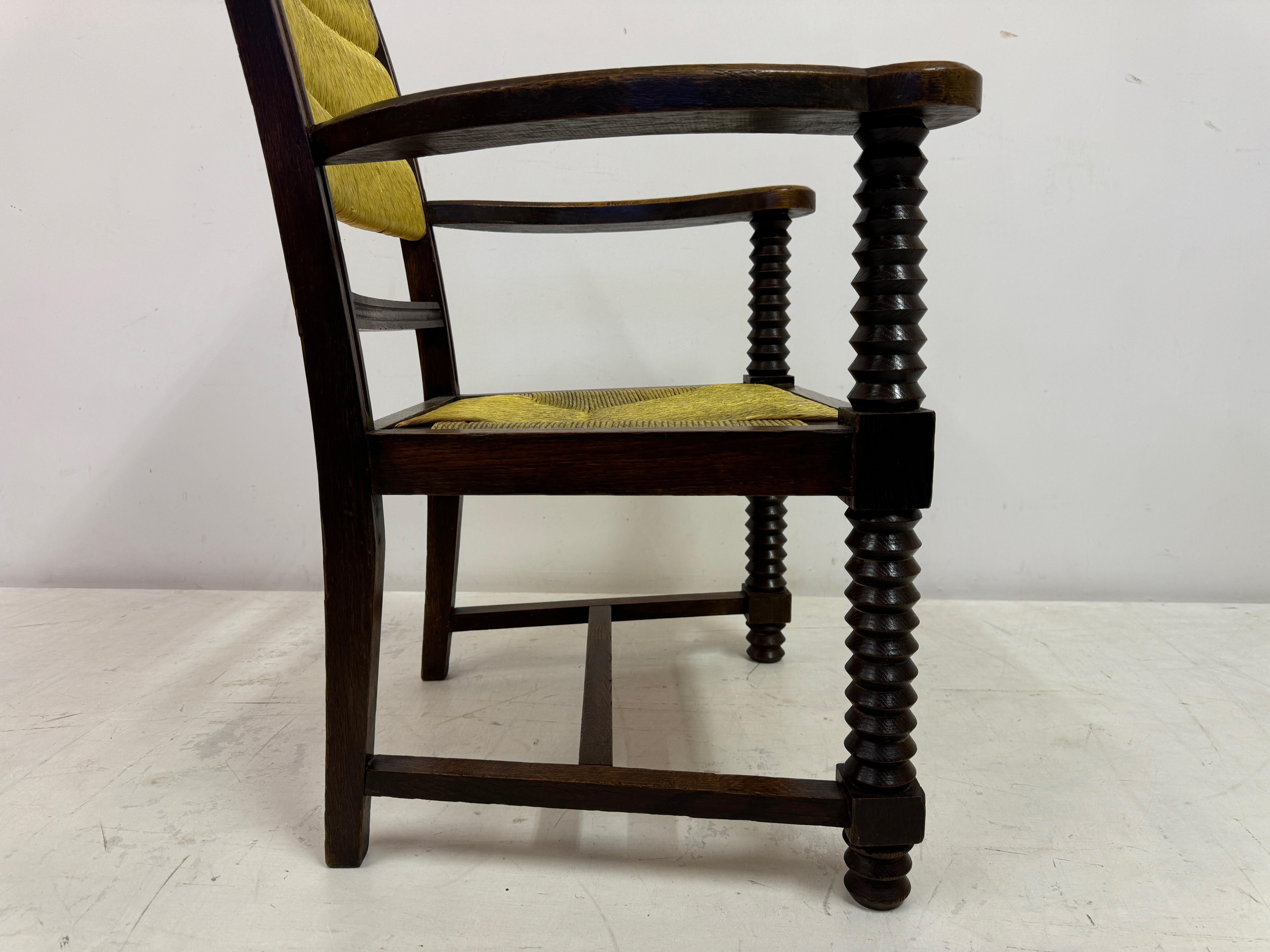 1940s French Oak and Rush Armchair by Charles Dudouyt For Sale 10