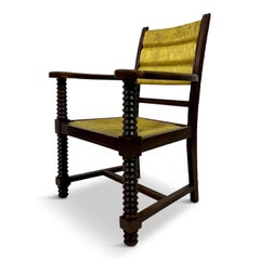 Poltrona francese degli anni '40 in Oak e giunco di Charles Dudouyt