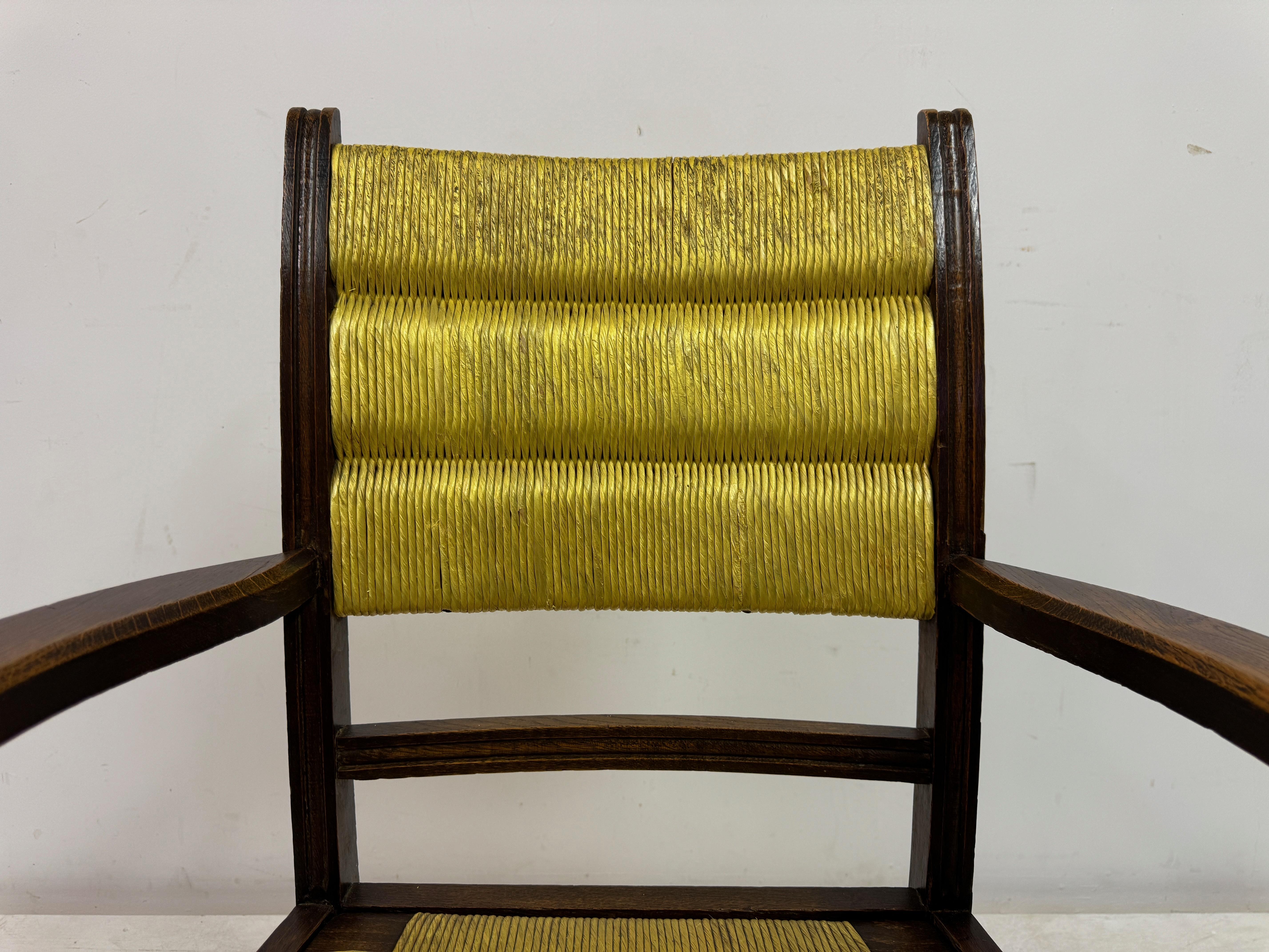 Mid-Century Modern 1940s French Oak and Rush Armchair by Charles Dudouyt For Sale