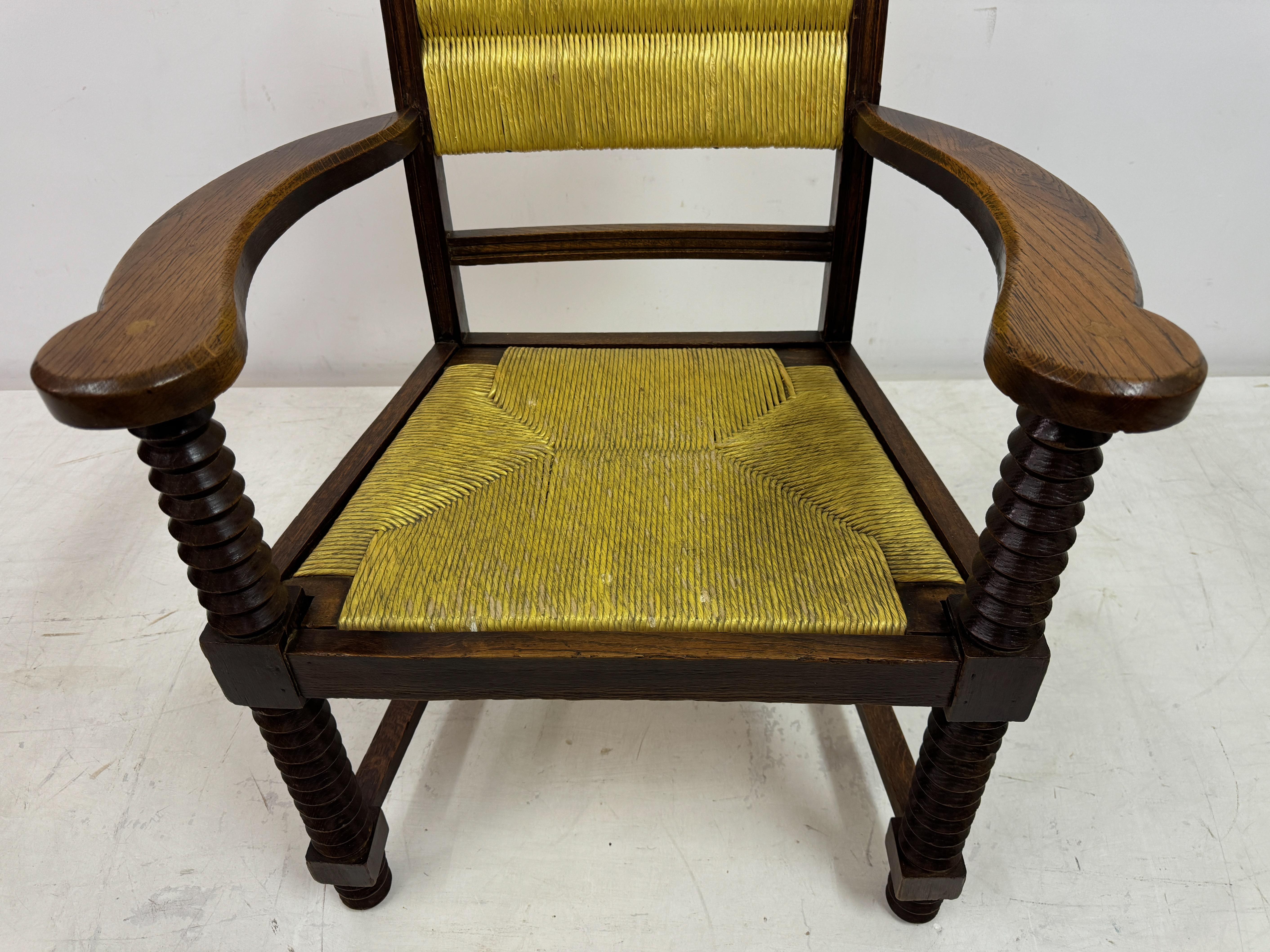 20th Century 1940s French Oak and Rush Armchair by Charles Dudouyt For Sale