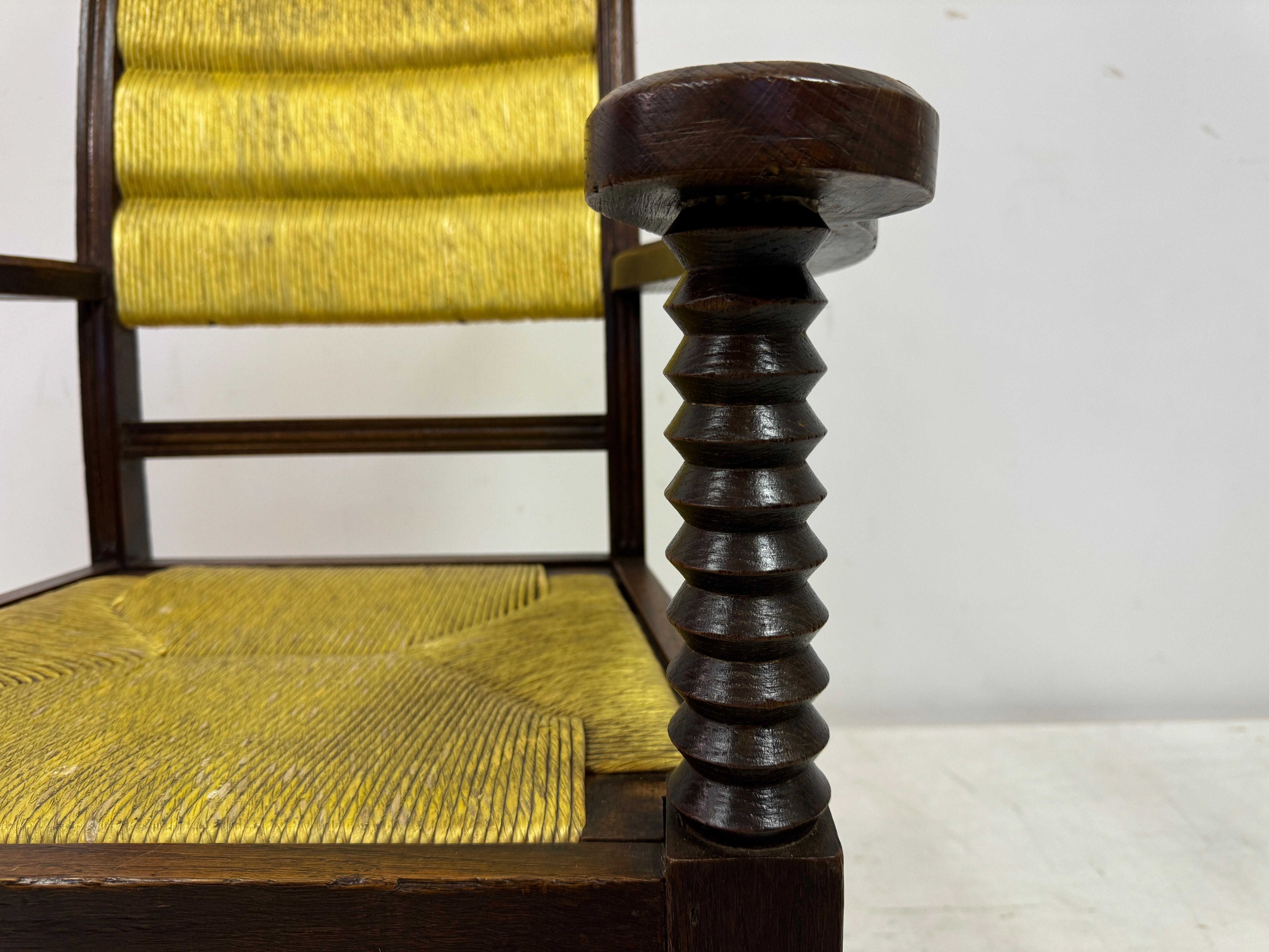 1940s French Oak and Rush Armchair by Charles Dudouyt For Sale 1