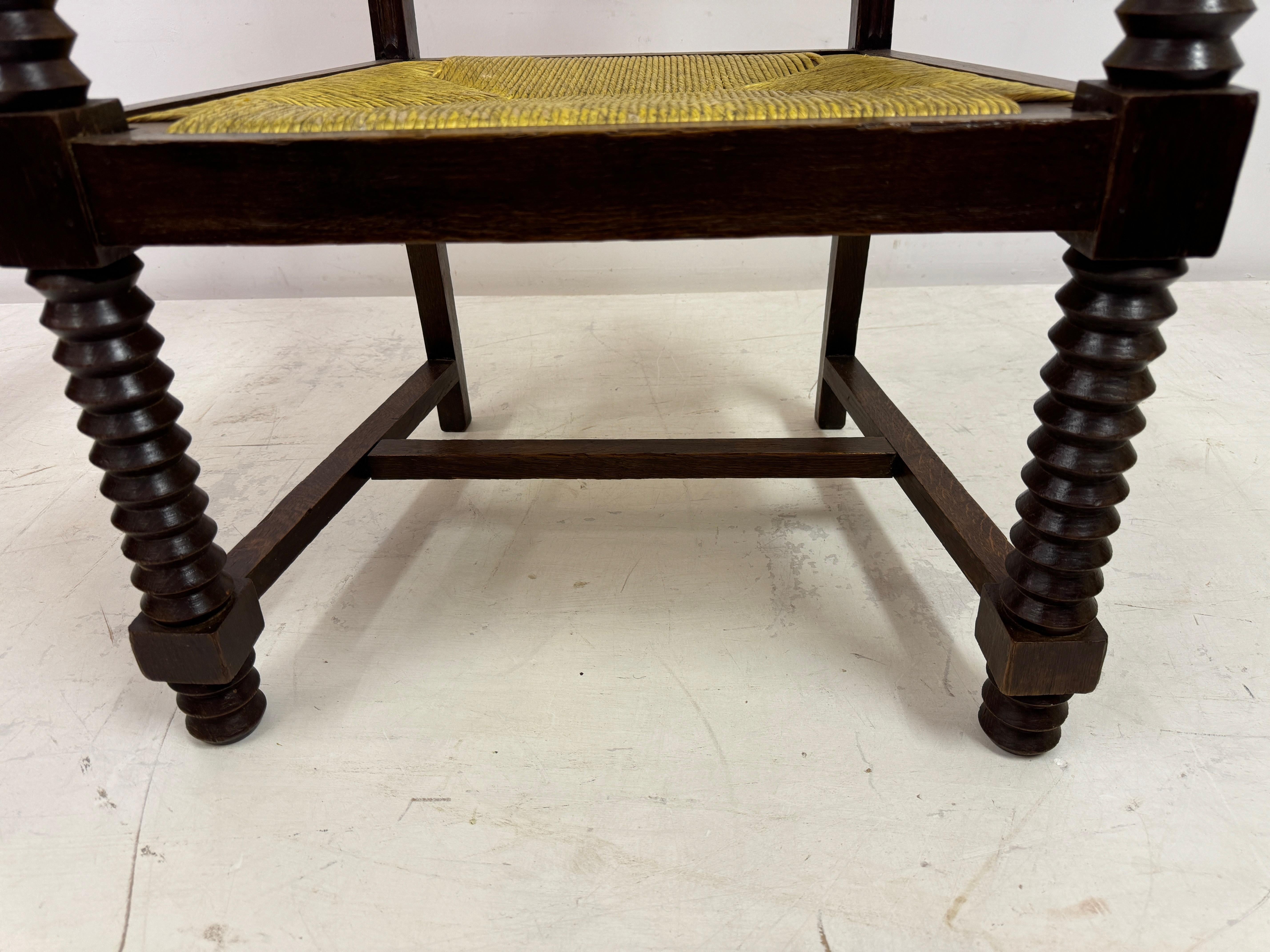 1940s French Oak and Rush Armchair by Charles Dudouyt For Sale 2