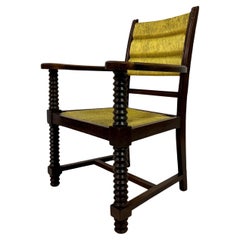 1940s French Oak and Rush Armchair by Charles Dudouyt