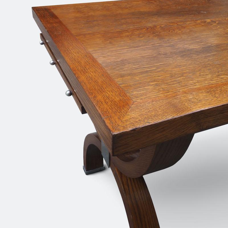 1940s French Oak Desk attribute to Rene Drouet For Sale 8