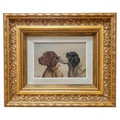 1940’s French Oil on Board “Treat Time” in Gilt Frame