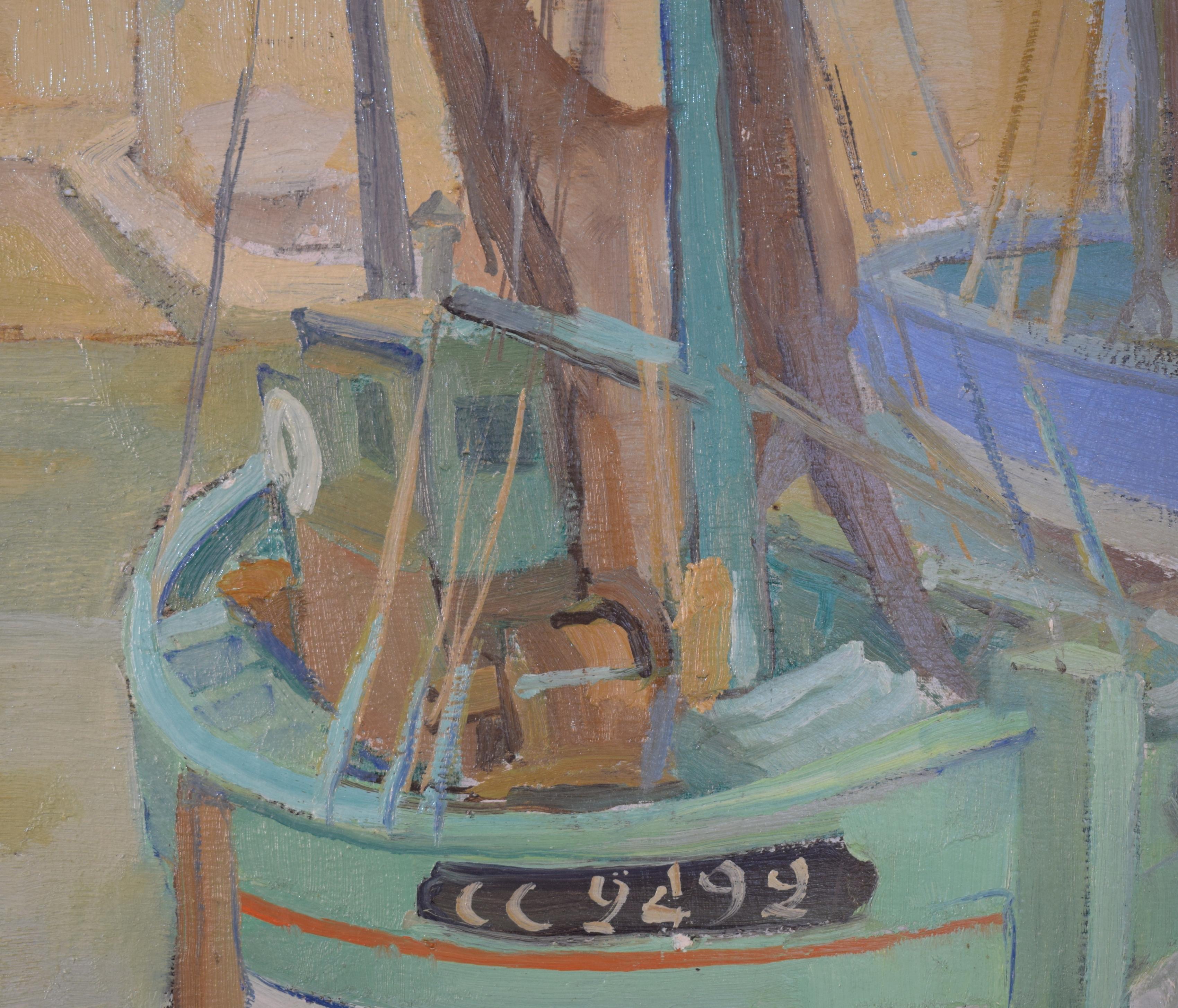 1940s French Oil Painting with Harbor Scene (Geölt)