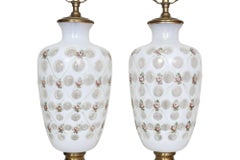1940’s French Opalescent White Coin Dot Lamps by Fenton, a Pair