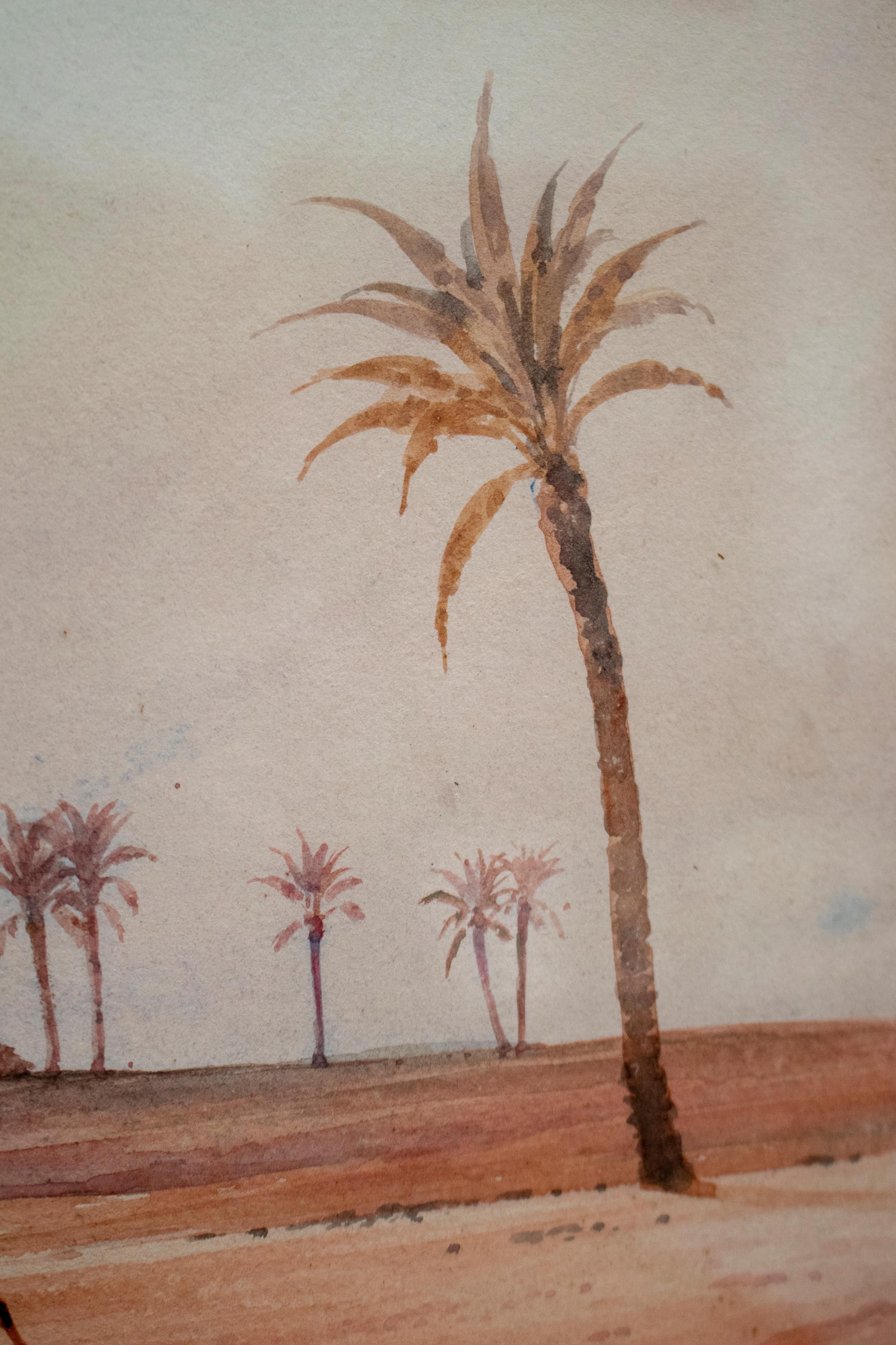 1940s French Orientalist Oasis Watercolor Signed 5