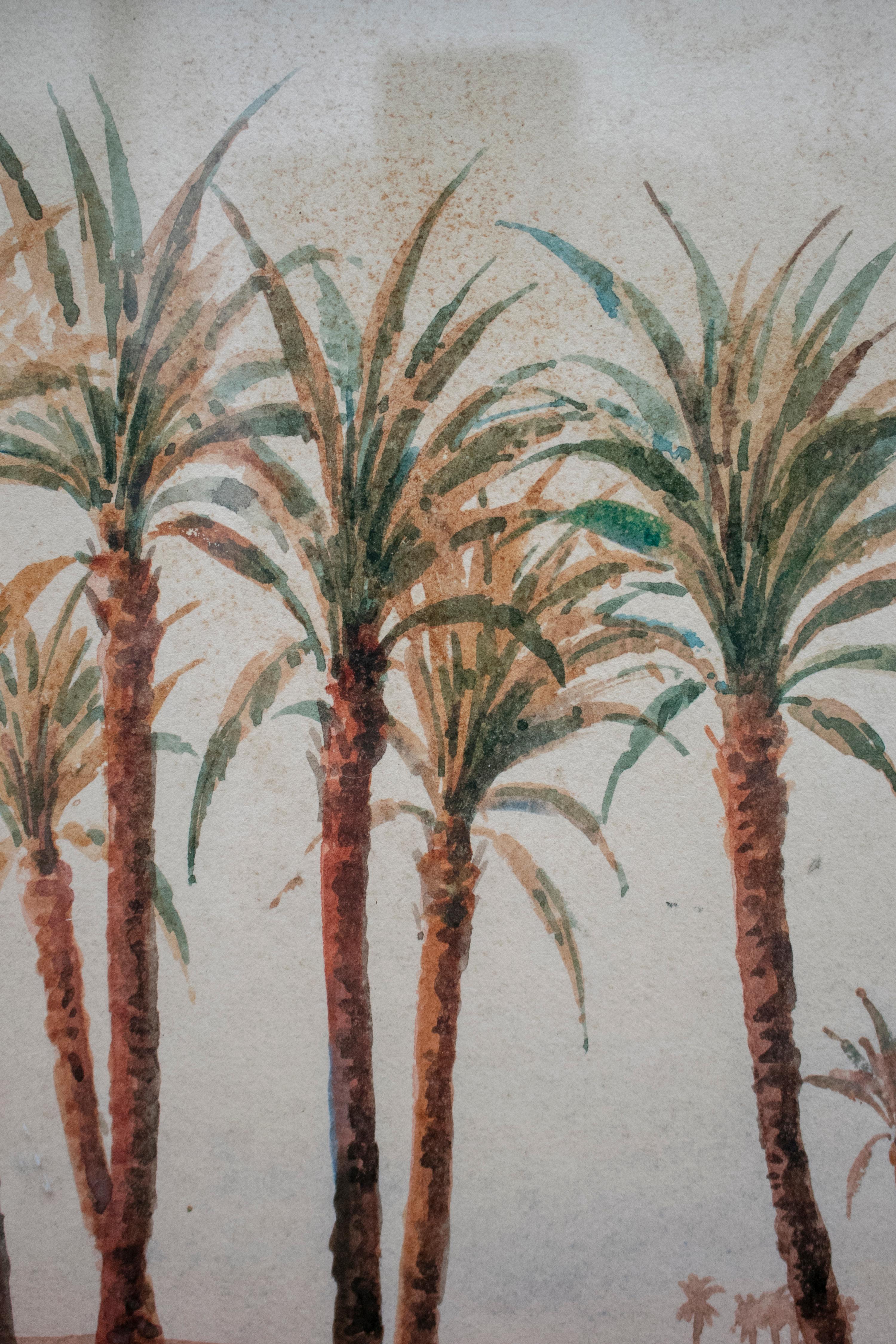 1940s French Orientalist Oasis Watercolor Signed 2