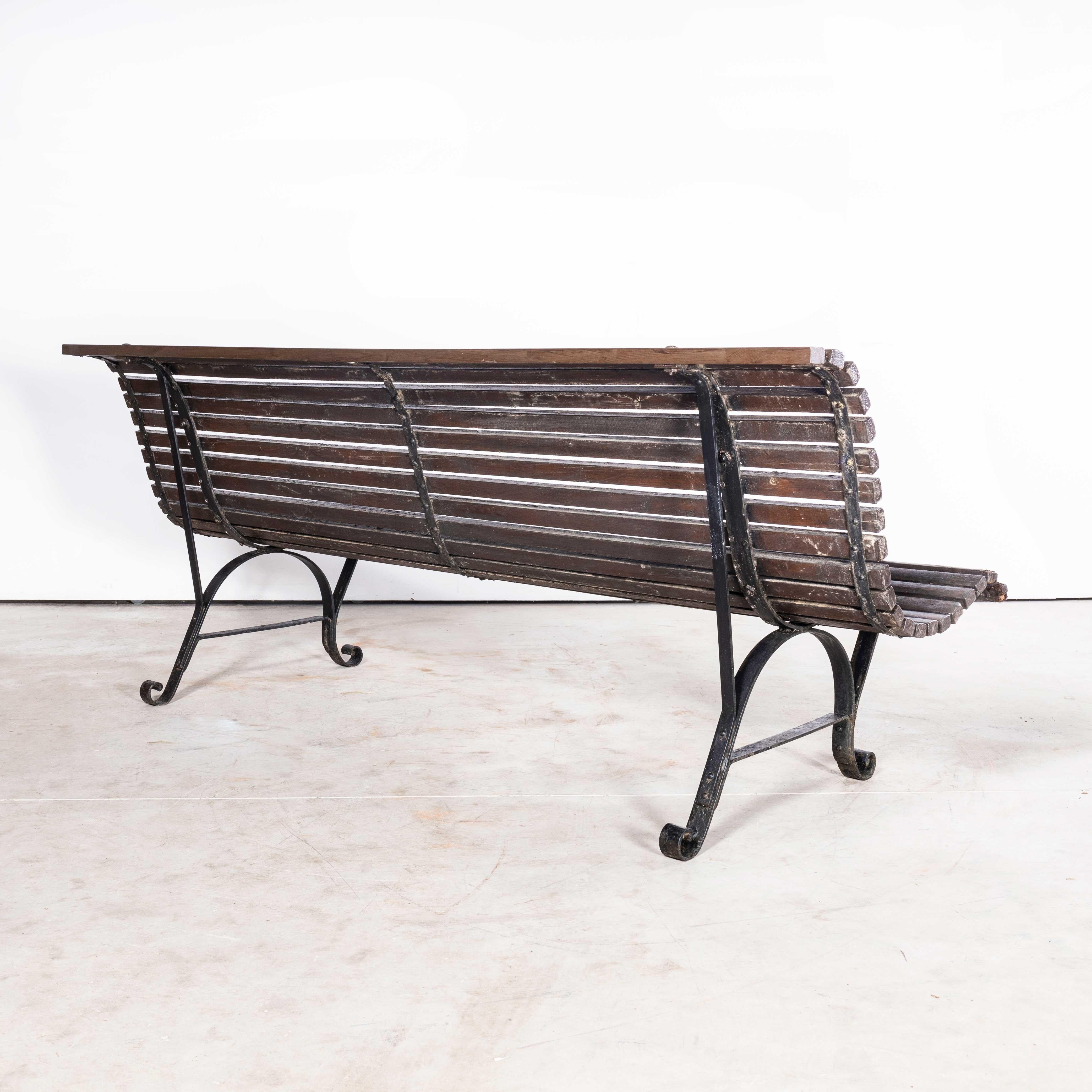 Mid-20th Century 1940's French Outdoor - Garden Slatted Bench - Scroll Feet For Sale