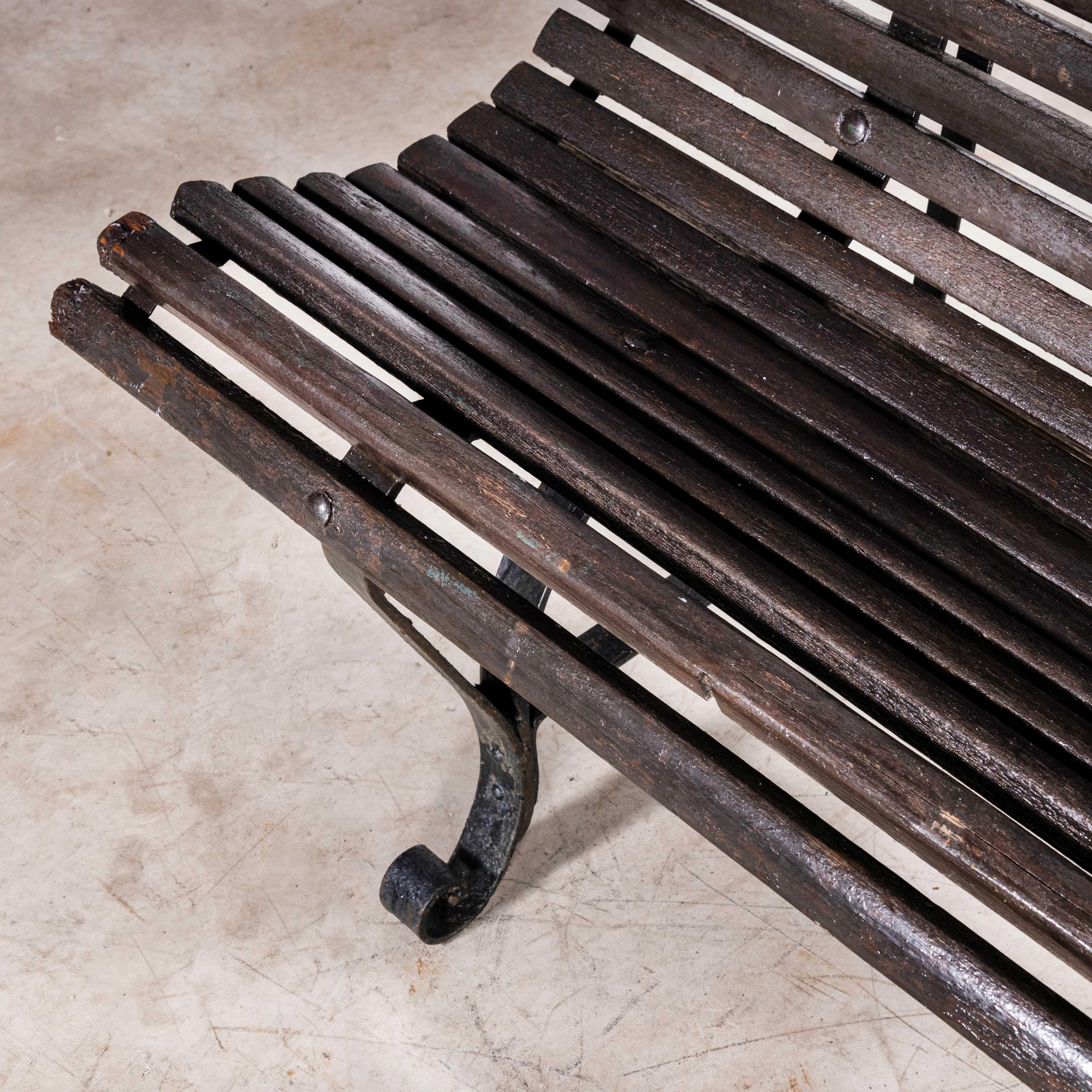 1940's French Outdoor - Garden Slatted Bench - Scroll Feet For Sale 1