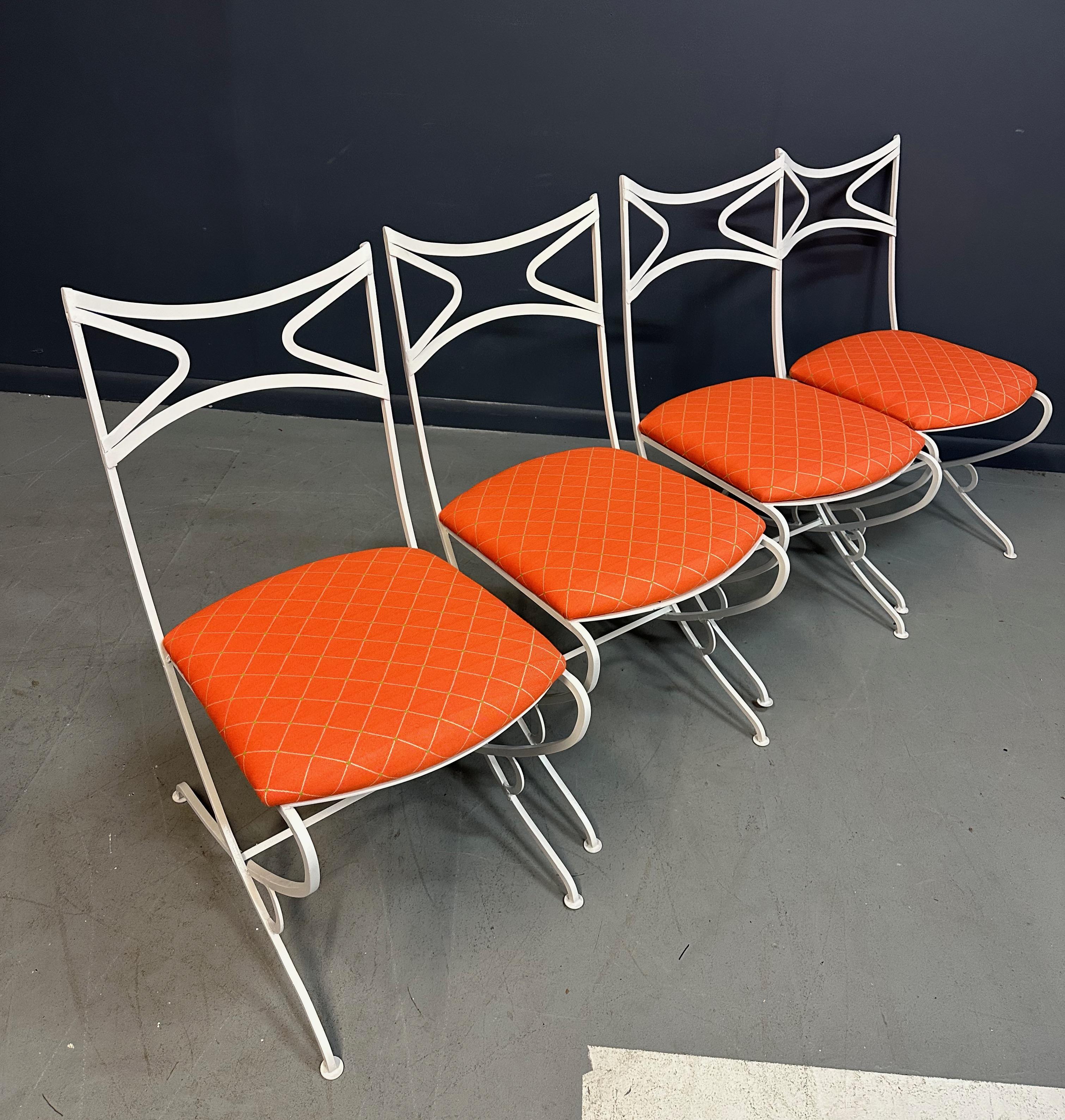 1940s French Outdoor Set of Iron Six Upholstered Chairs and Table Mid Century For Sale 2