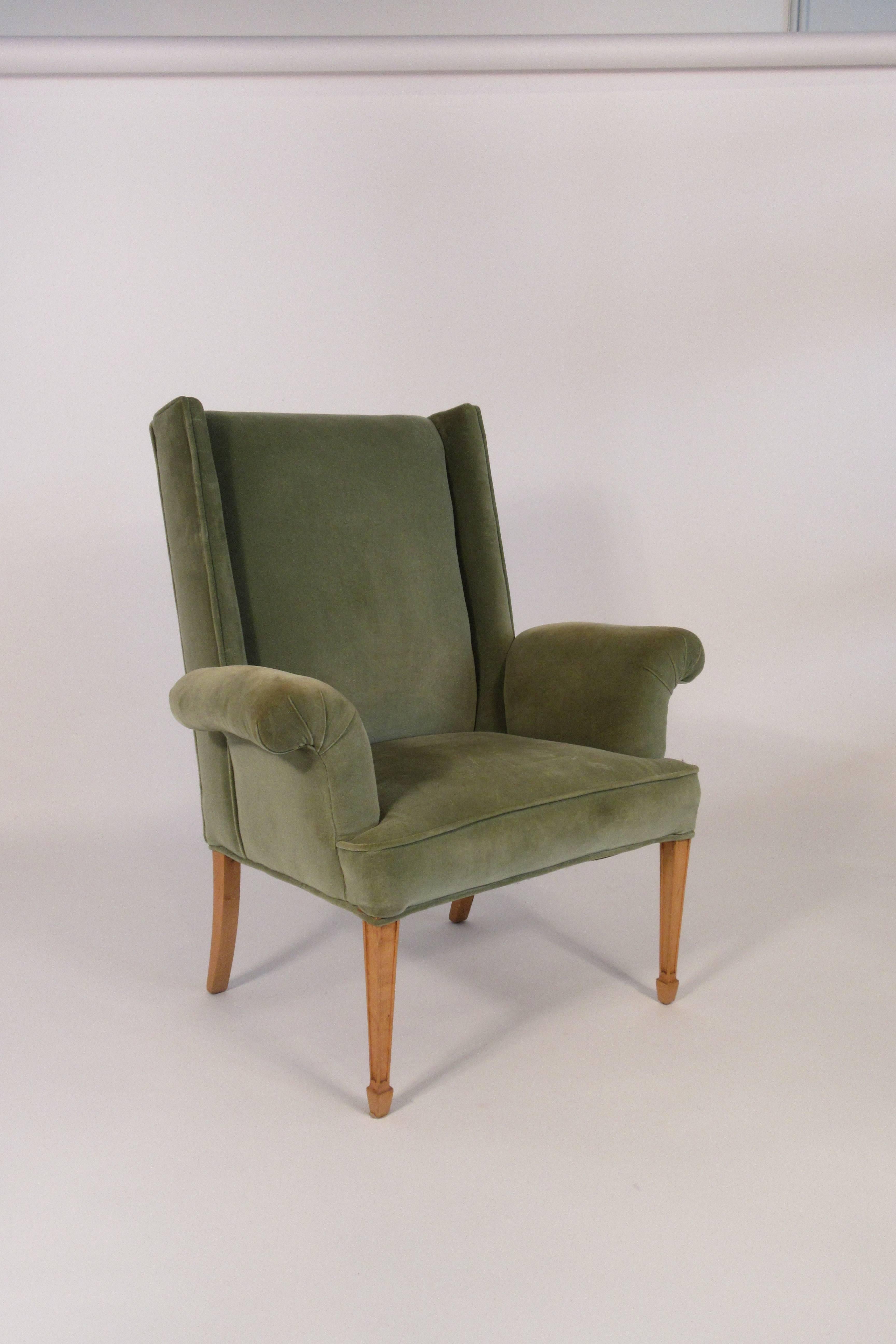 1940s French oversized wingback chair.