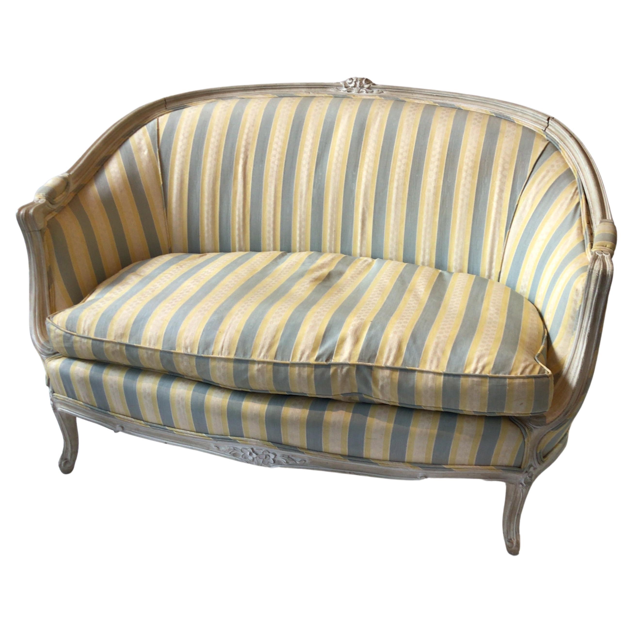 1940s French Painted White Rounded Settee