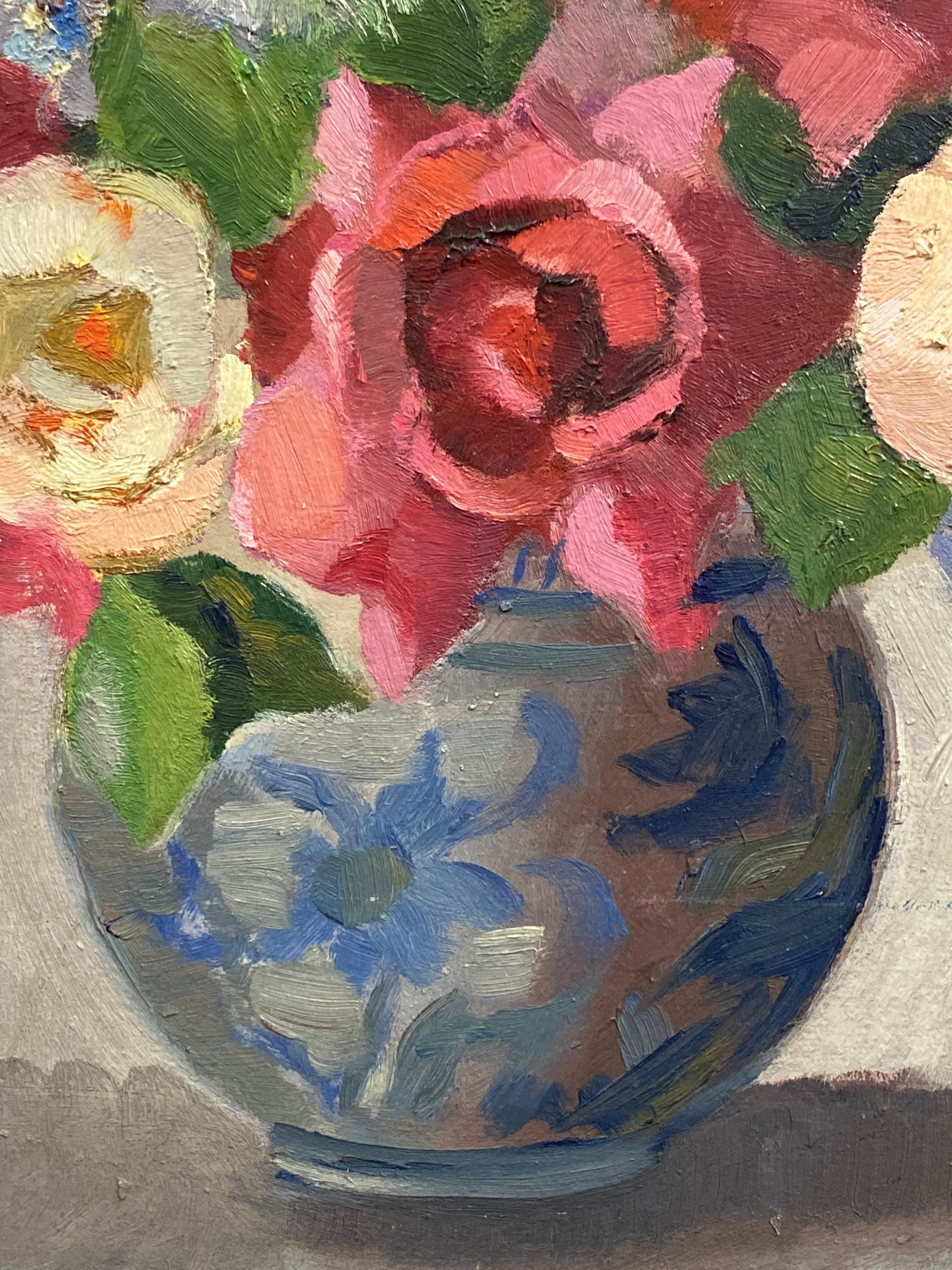 Artista/Scuola: Scuola francese, firmato e datato 1940

Titolo: Natura morta di rose in un vaso

Medium: pittura a olio su tavola, senza cornice

Dimensioni:

tavola: 14 x 10,5 pollici

Provenienza: collezione privata, Francia

Condizioni: Il