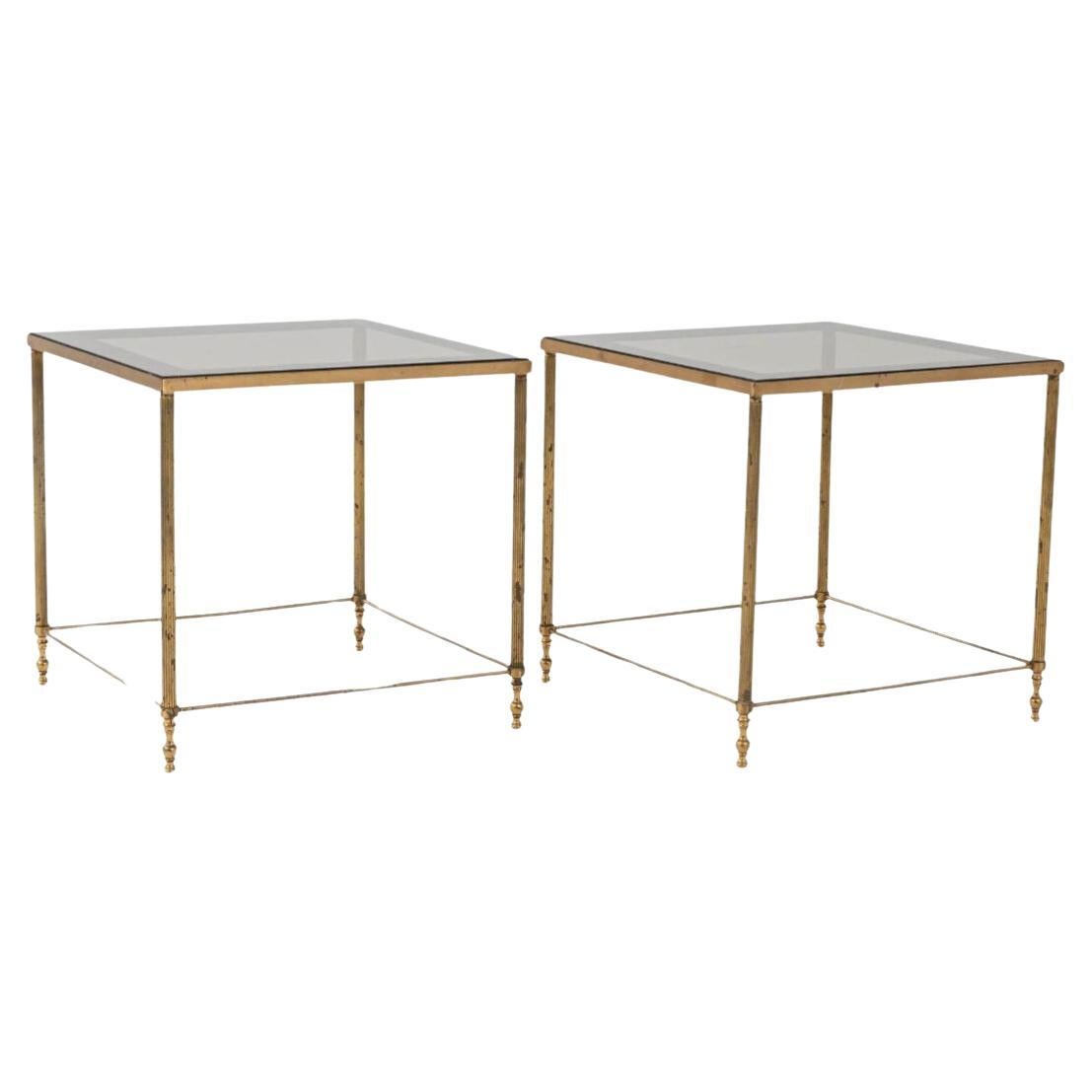 1940s French Pair of Brass Coffee Tables With Glass Tops by Maison Jansen