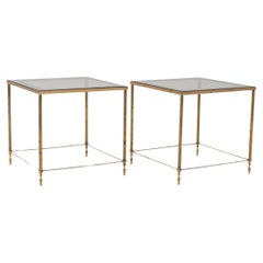 1940s French Pair of Brass Coffee Tables With Glass Tops by Maison Jansen