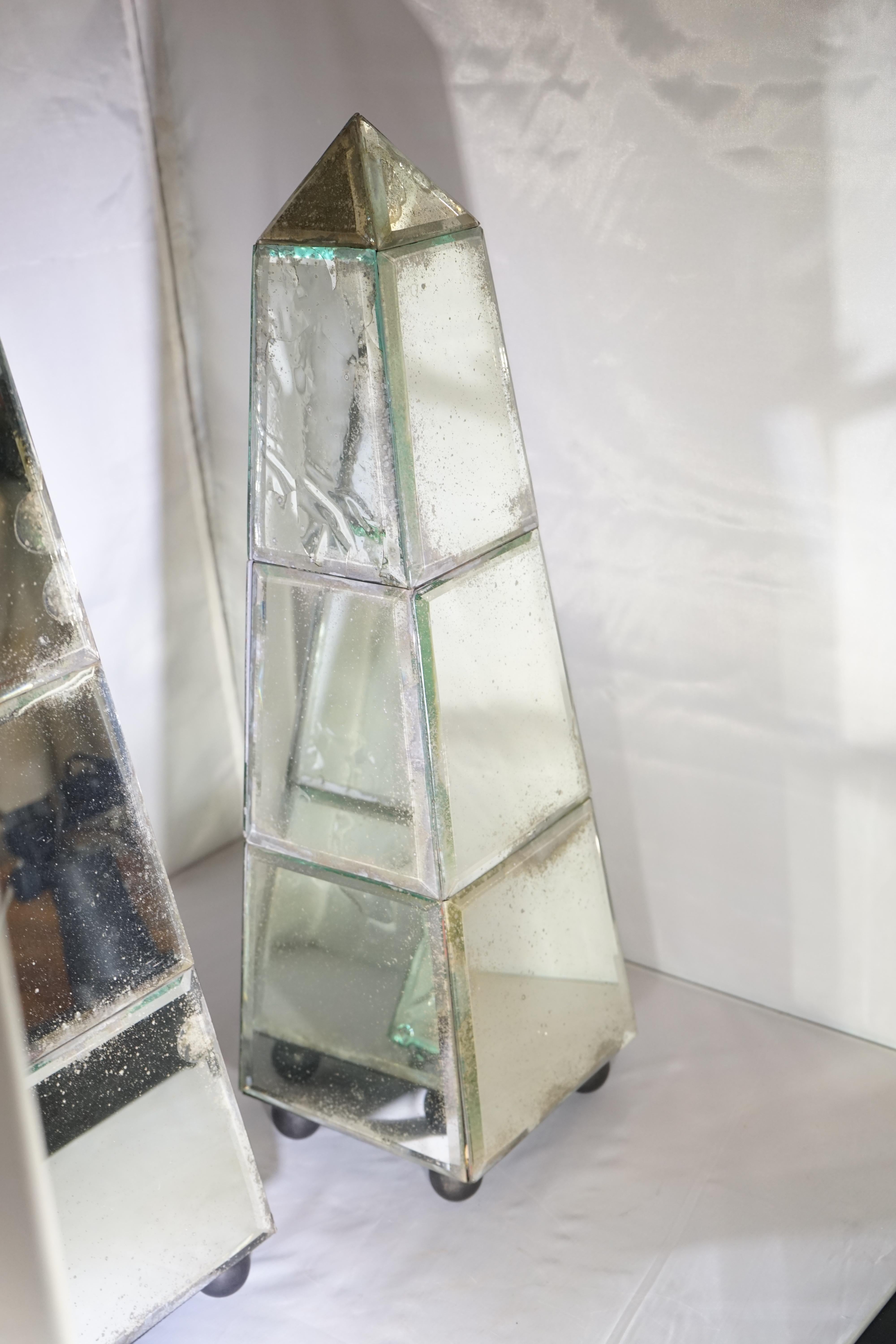 1940s French Pair of Mirrored Obelisk Objet Sculptures 2