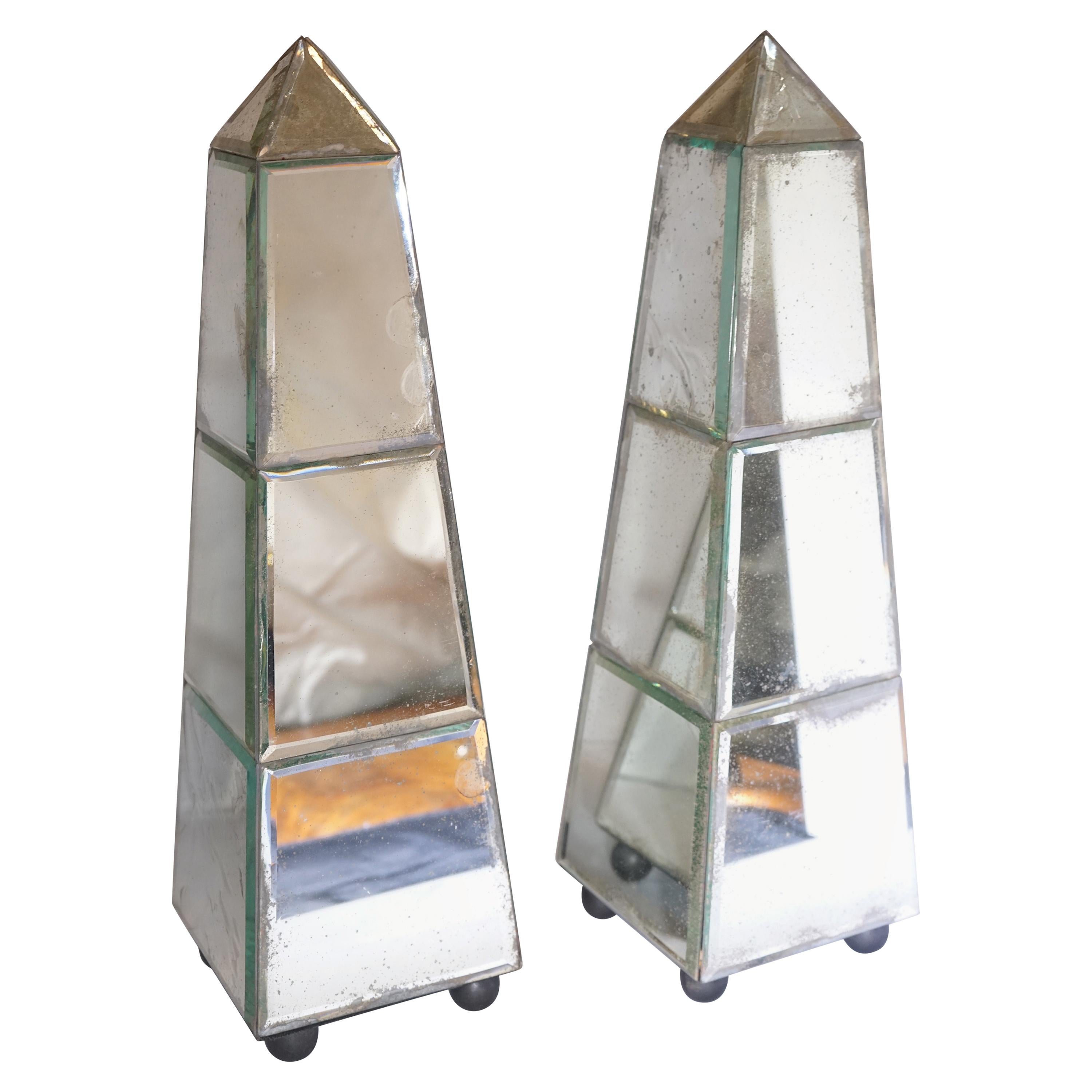 1940s French Pair of Mirrored Obelisk Objet Sculptures