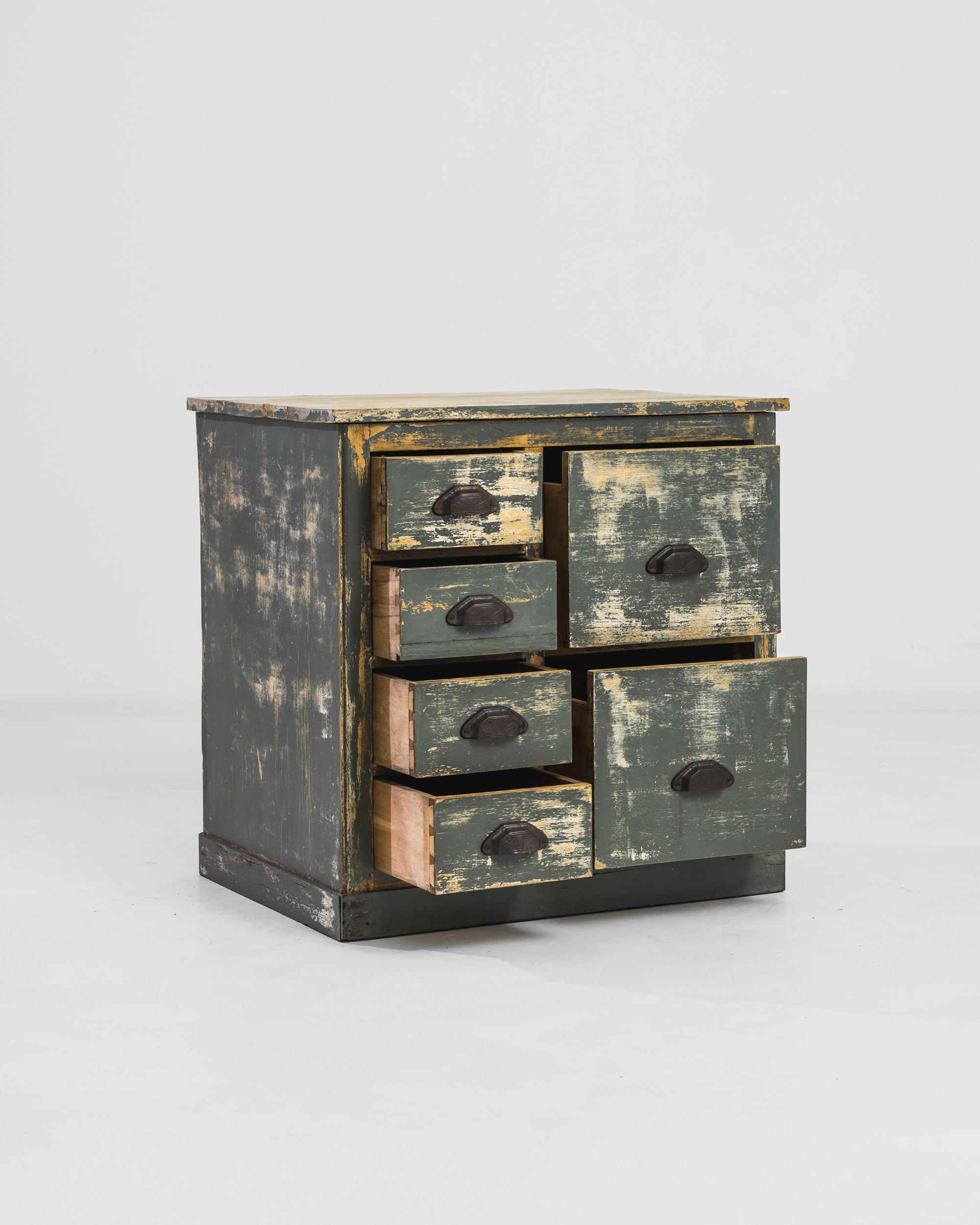 Mid-20th Century 1940s French Patinated Wooden Chest of Drawers