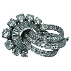 1940s French platinum and diamond swirl brooch