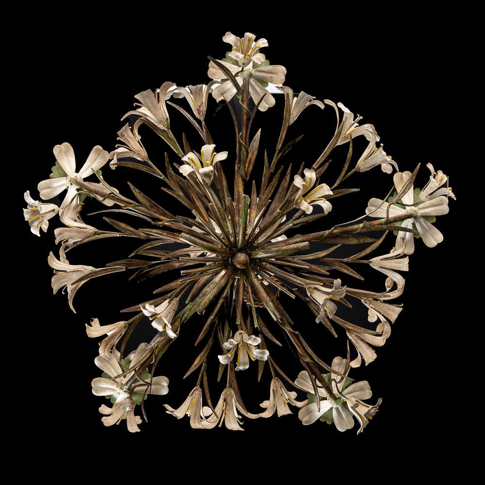 1940's French Polychrome Tole Flower Chandelier For Sale 5