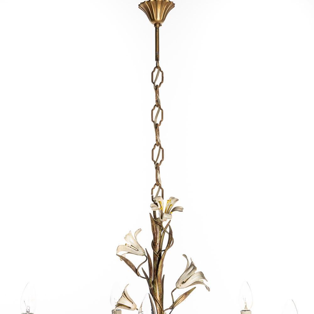 1940's French Polychrome Tole Flower Chandelier For Sale 13