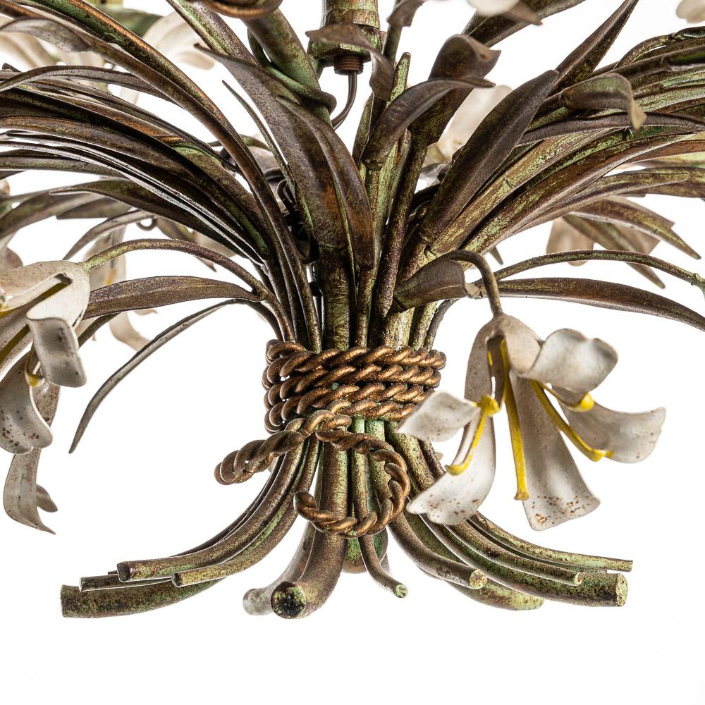 1940's French Polychrome Tole Flower Chandelier For Sale 2
