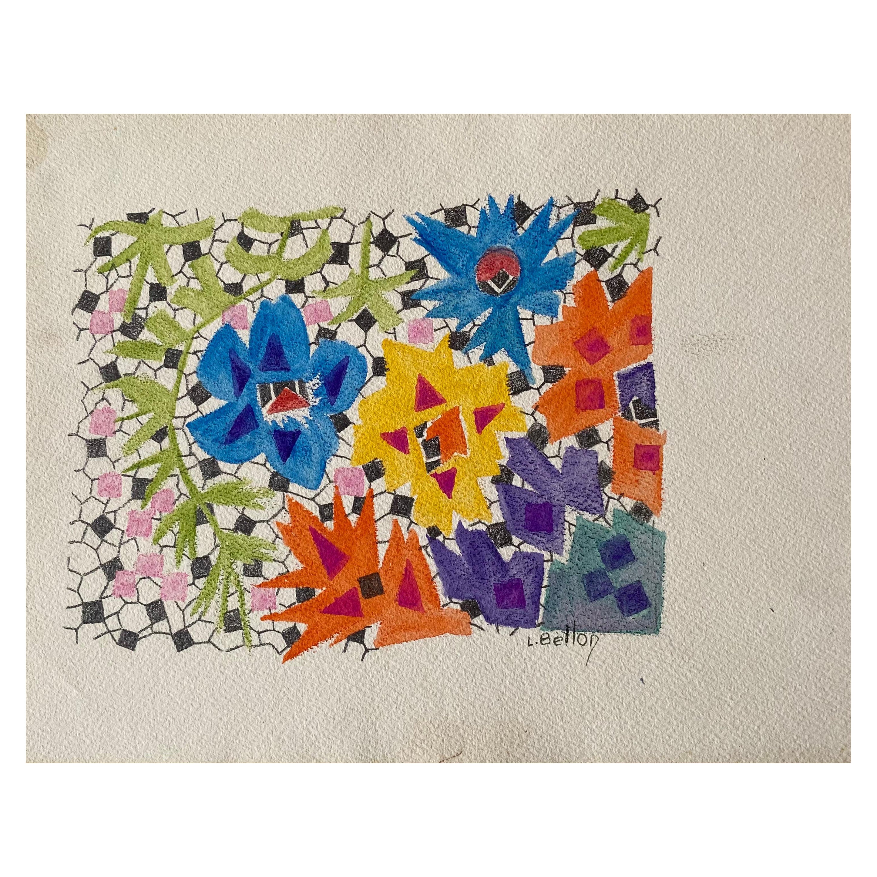 1940er Jahre Französischer postimpressionistischer Künstler Abstraktes Kunstwerk Design Original im Angebot