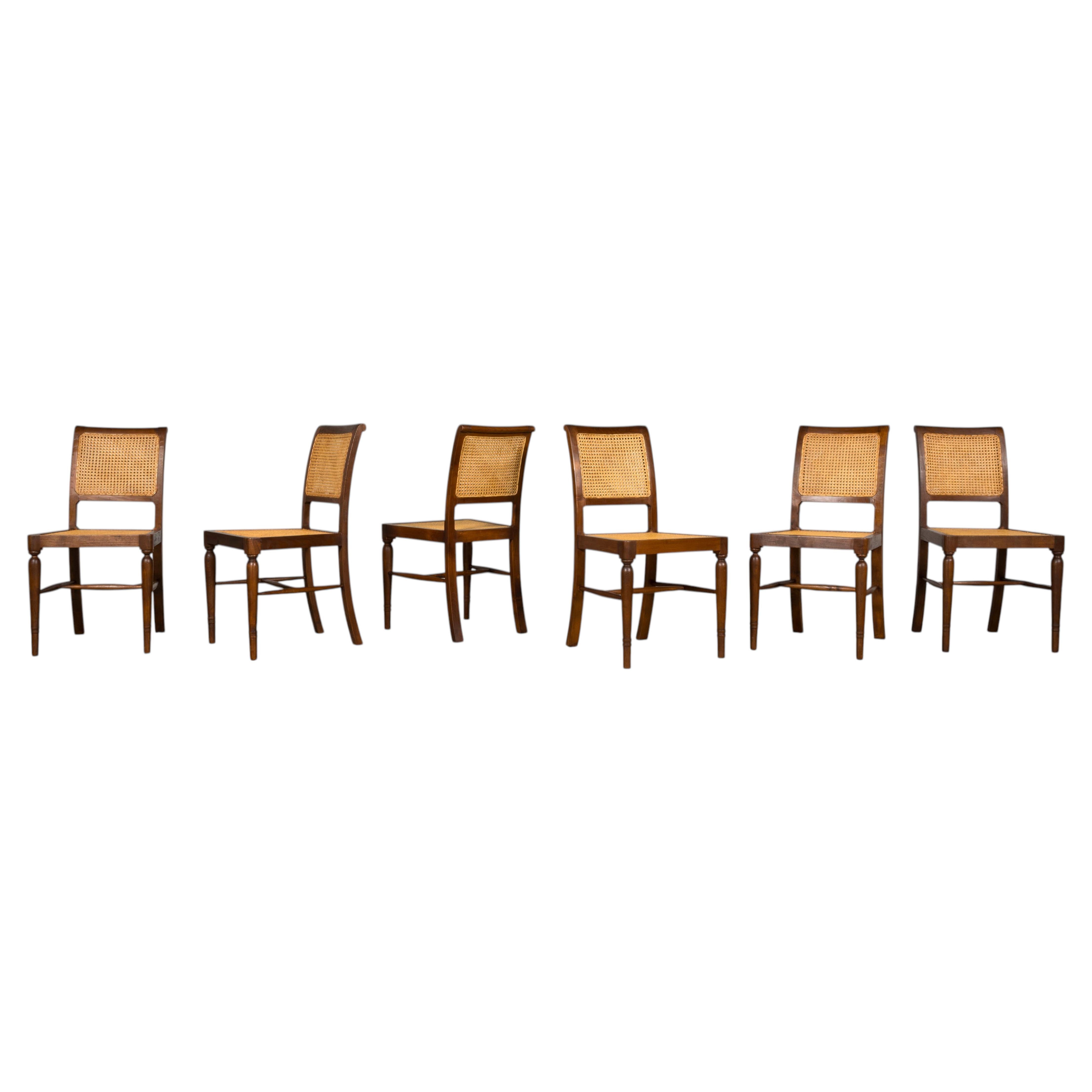 1940s French Provincial Walnut & Cane Dining Chairs, Set of 6